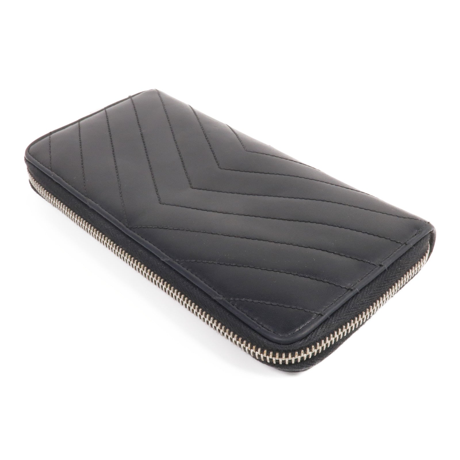 SAINT LAURENT 皮革Long Zipper Wallet銀扣長錢包