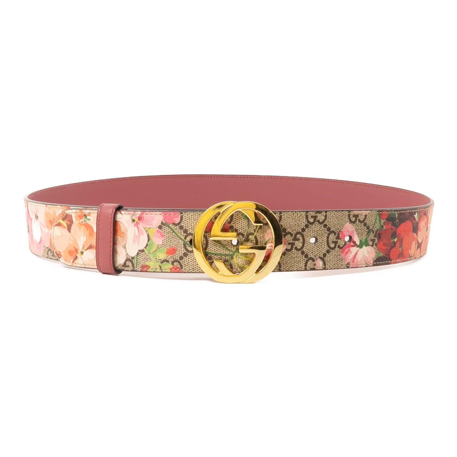 GUCCI 塗層帆布Belt金扣腰帶棕色/粉紅色