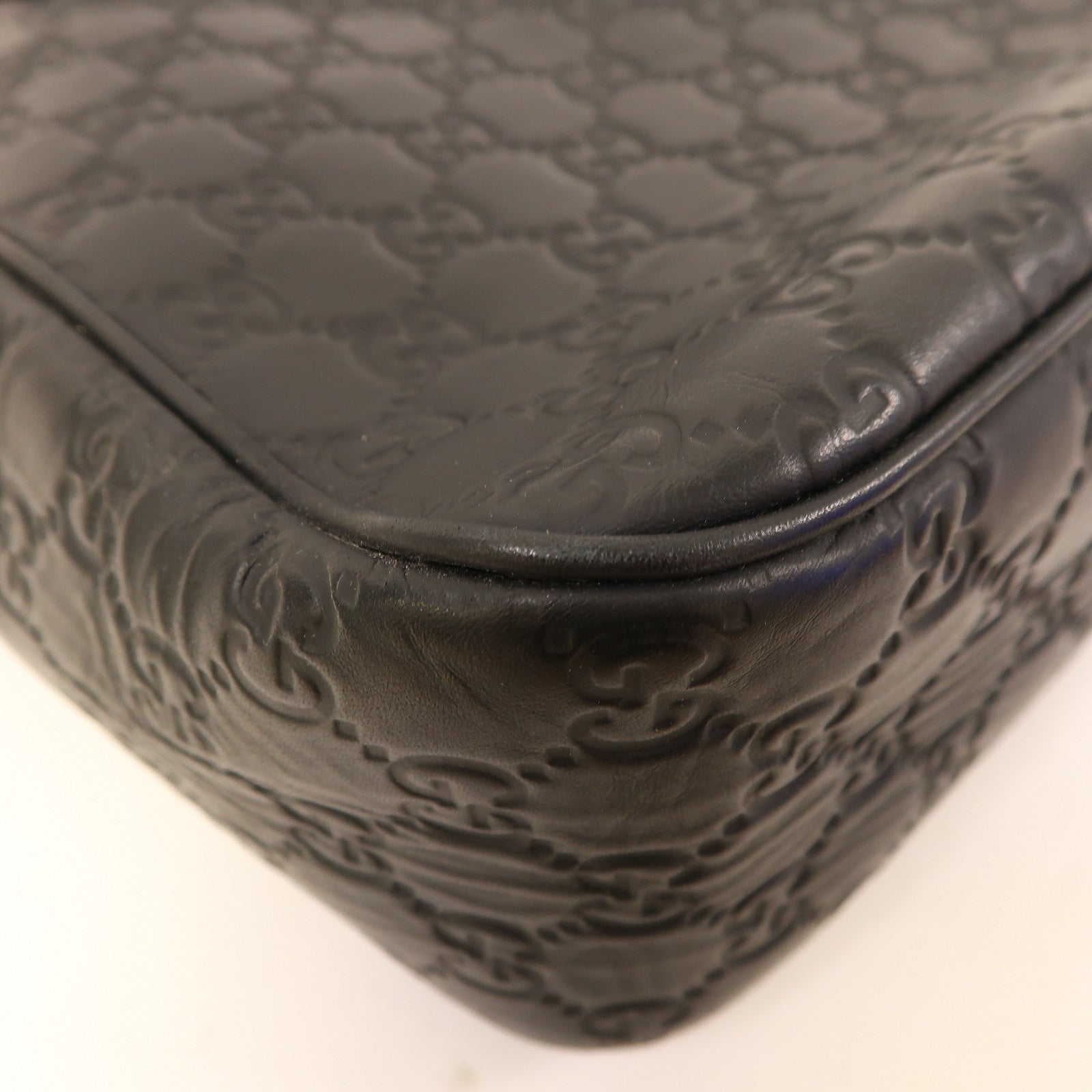 GUCCI 牛皮皮革Guccisima銀扣肩背袋黑色