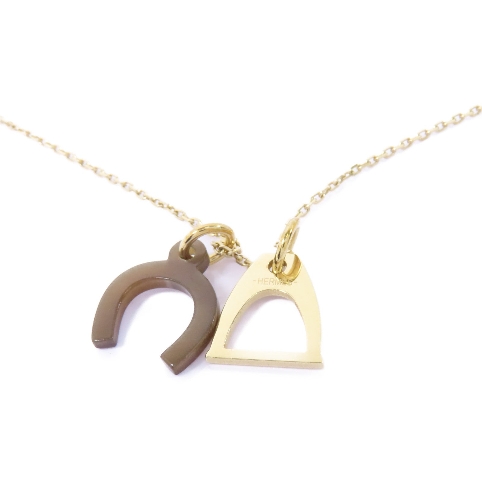 HERMES 金屬/Horn Necklace項鍊啡色/金色