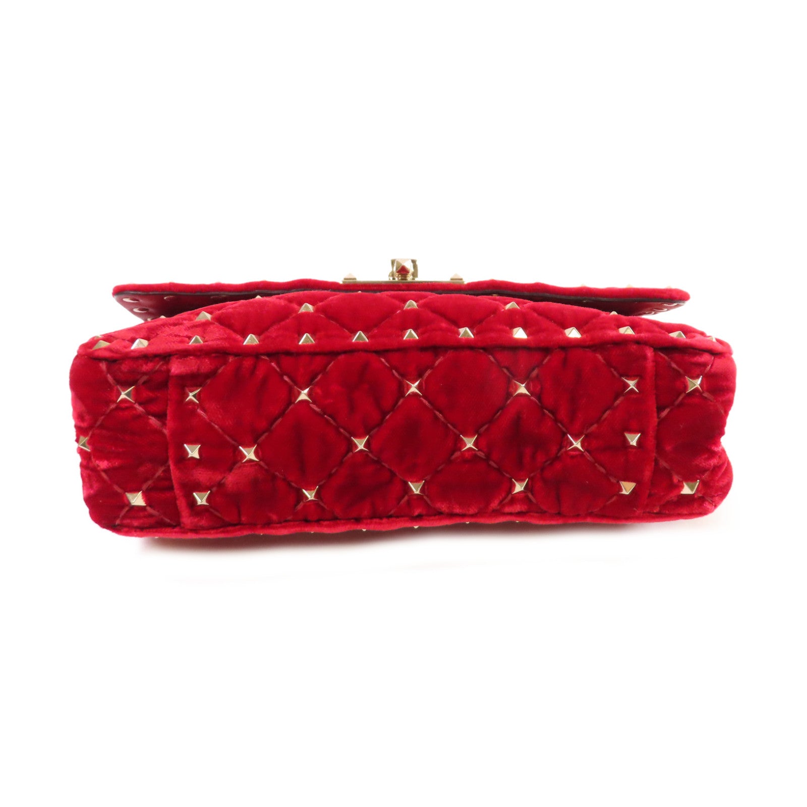 Valentino 天鵝絨Rockstud Chain Shoulder Bag金扣鏈帶肩背袋紅色