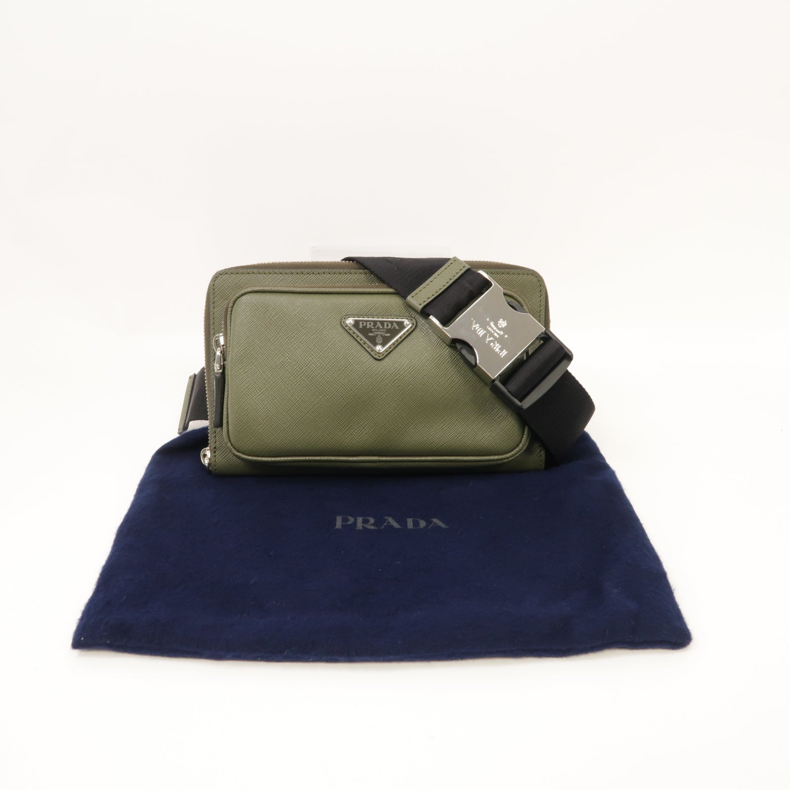PRADA Saffiano皮革Belt Bag銀扣腰包綠色