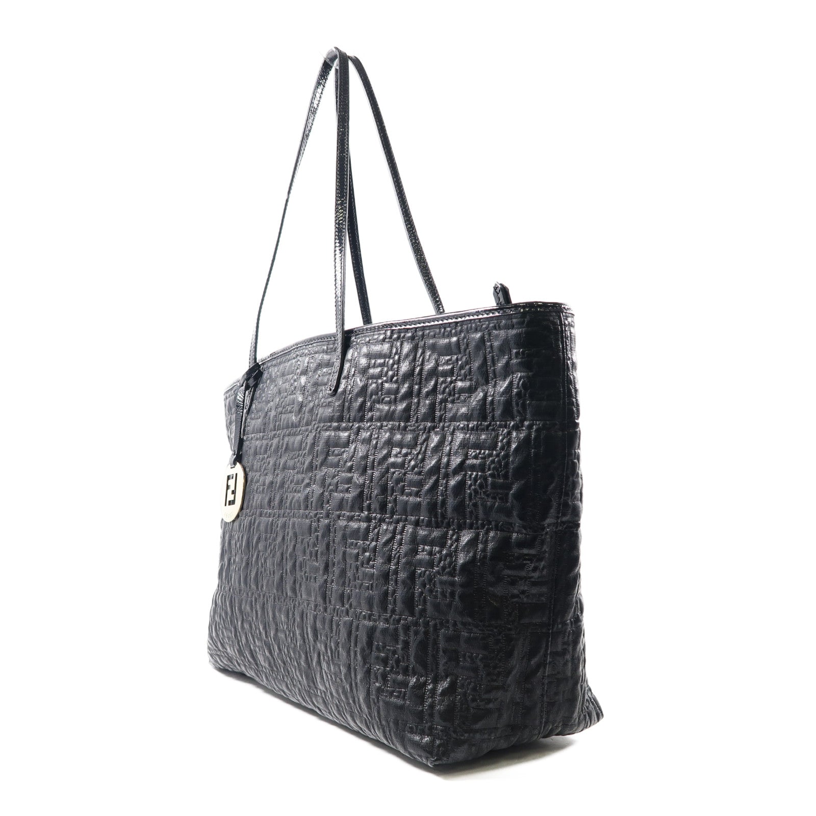 FENDI 牛皮皮革Tote Bag金扣肩背袋黑色