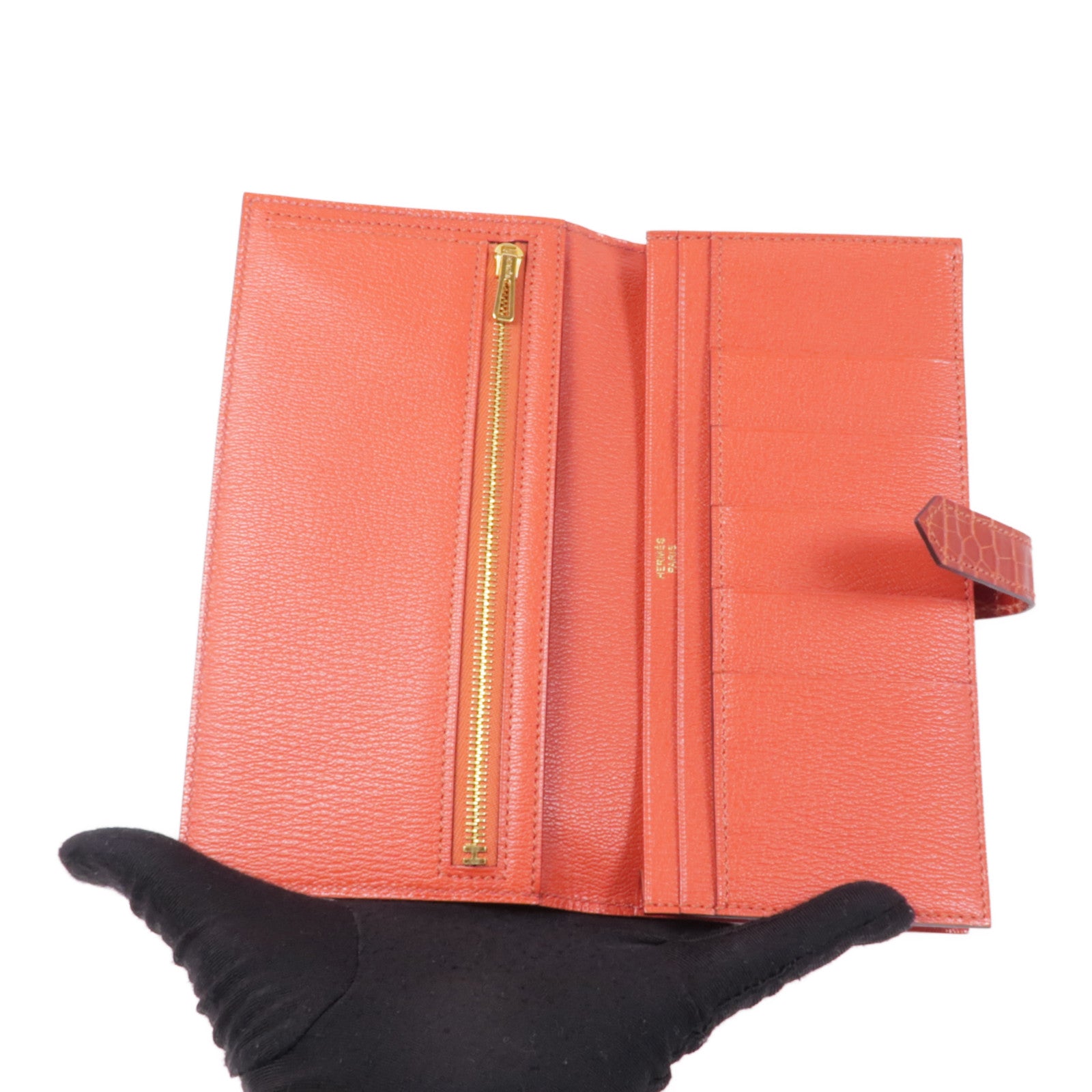 HERMES 鱷魚皮革Bearn Long wallet金扣長錢包