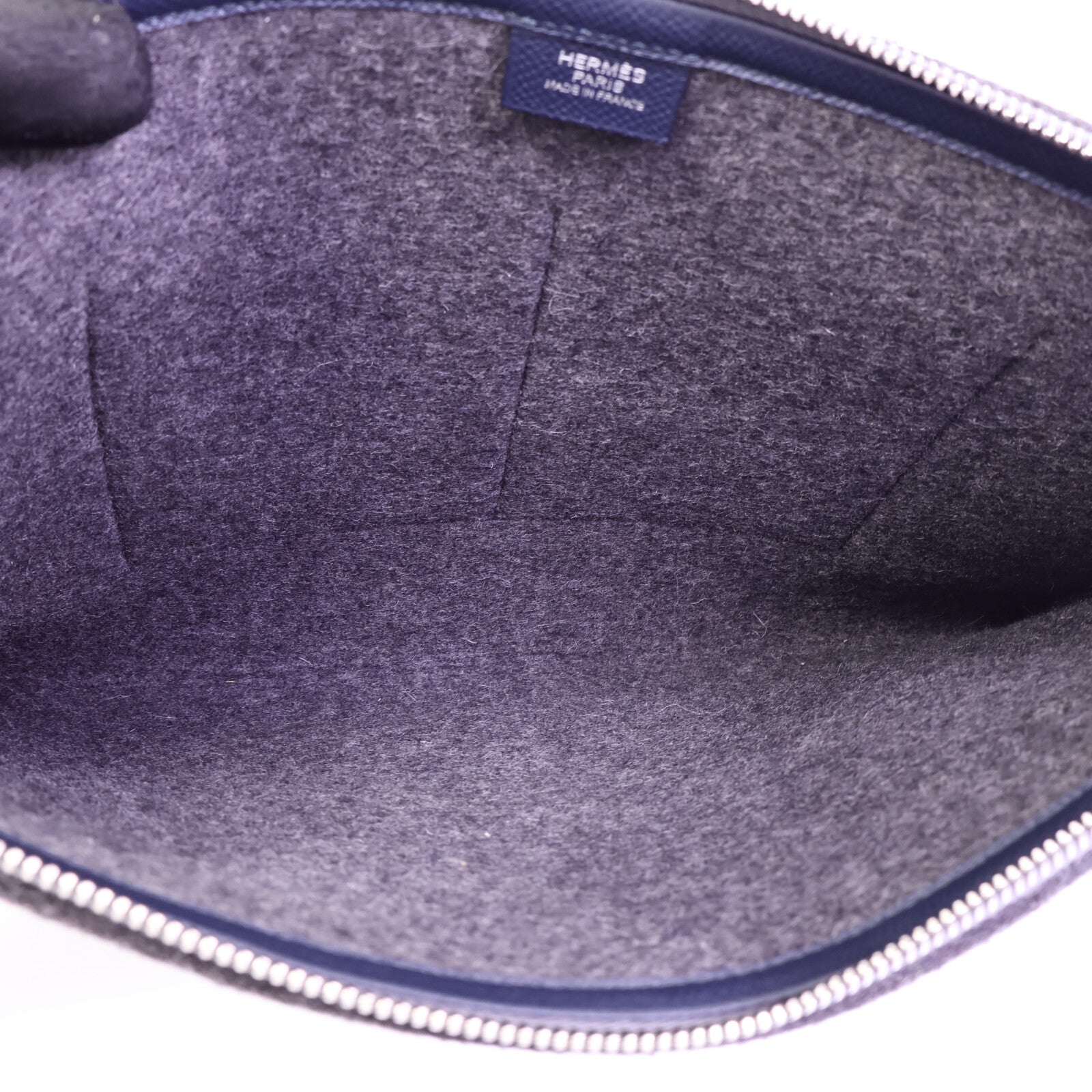 HERMES 【激減優惠】Epsom皮革/羊毛Toodoo Pouch 29手拿包Blue Nuit/Vert Cypre