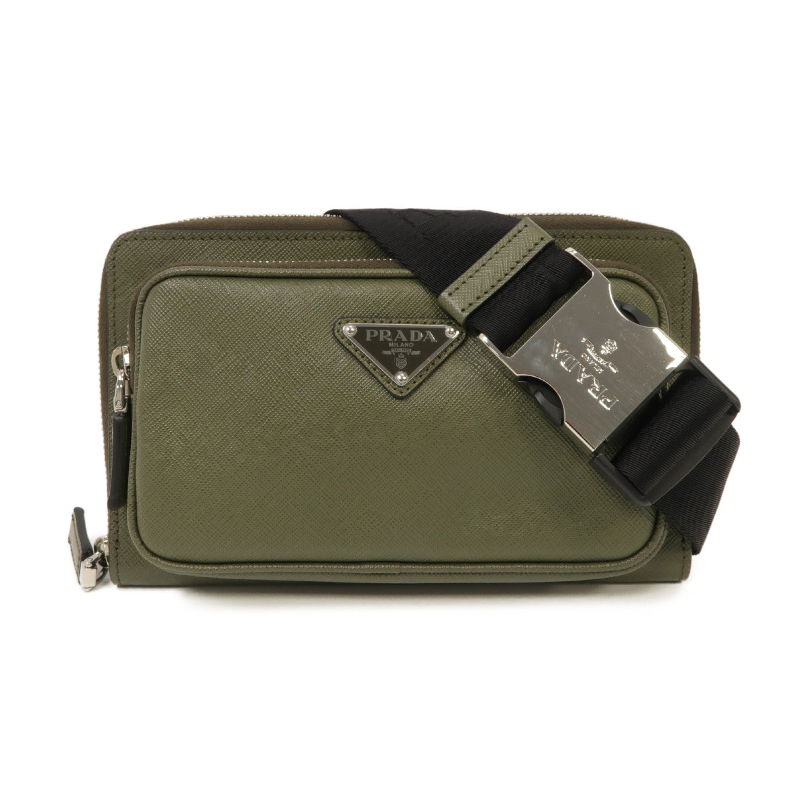 PRADA Saffiano皮革Belt Bag銀扣腰包綠色