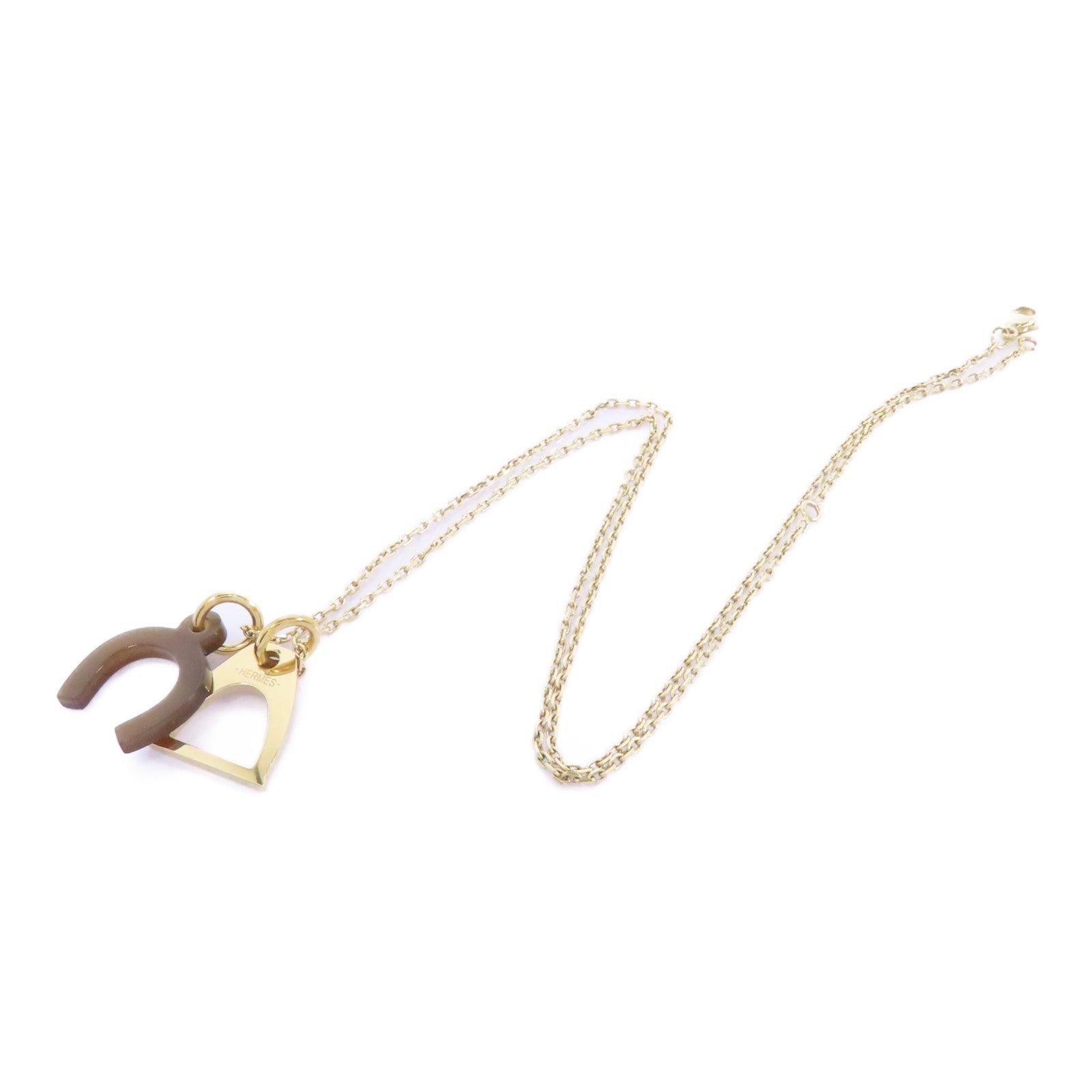 HERMES 金屬/Horn Necklace項鍊啡色/金色