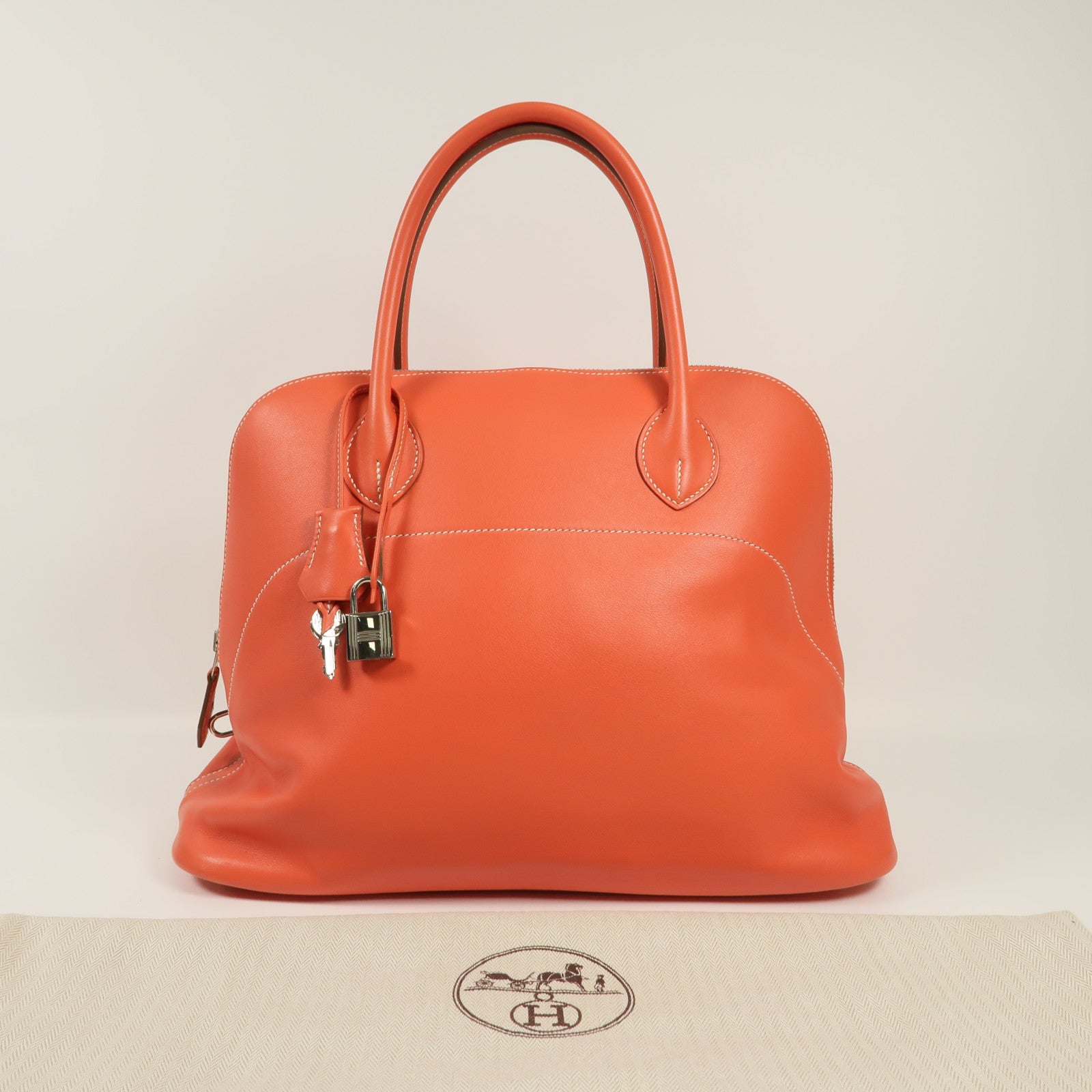 HERMES Sikkim皮革Bolide Relax 35銀扣手挽袋Rose Jaipur