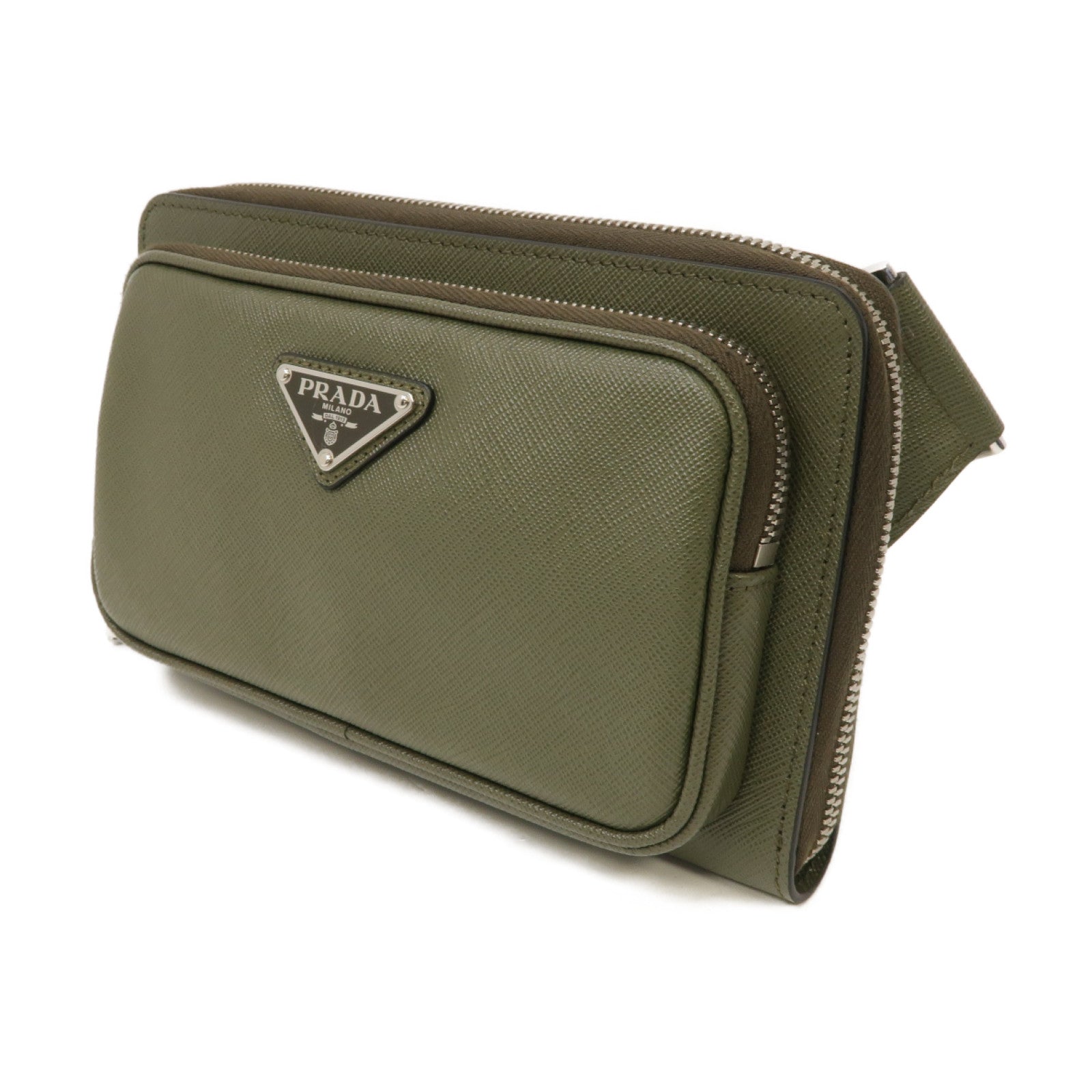 PRADA Saffiano皮革Belt Bag銀扣腰包綠色
