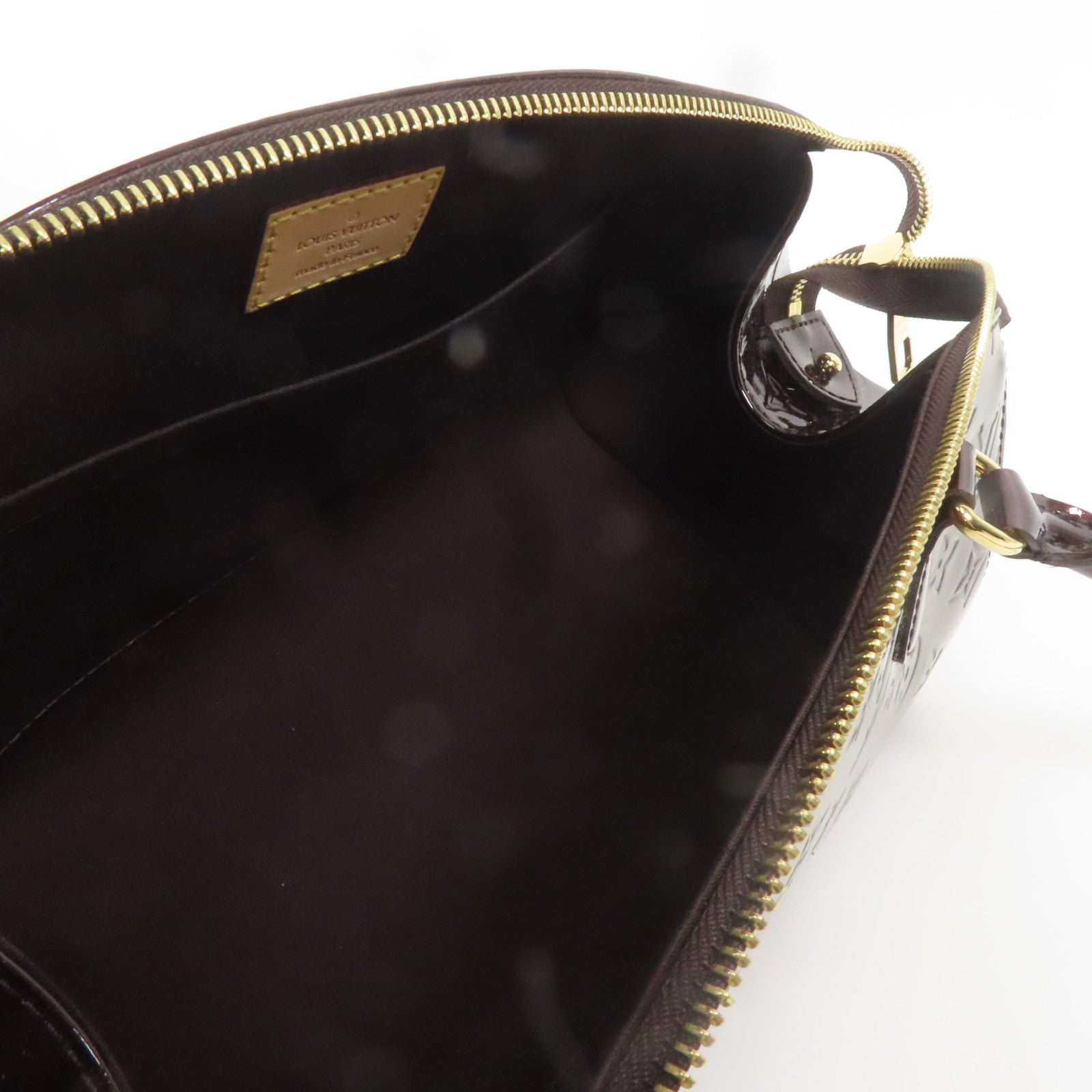 LOUIS VUITTON Monogram Vernis Sherwood PM金扣肩背袋酒紅色