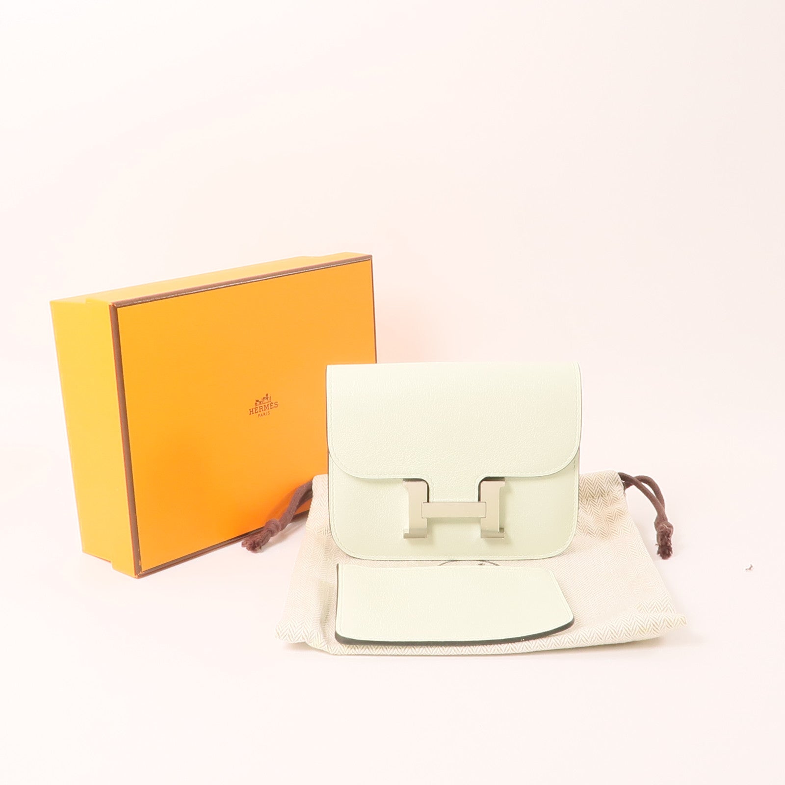 HERMES Evercolor皮革Constance Slim銀扣手拿包綠色