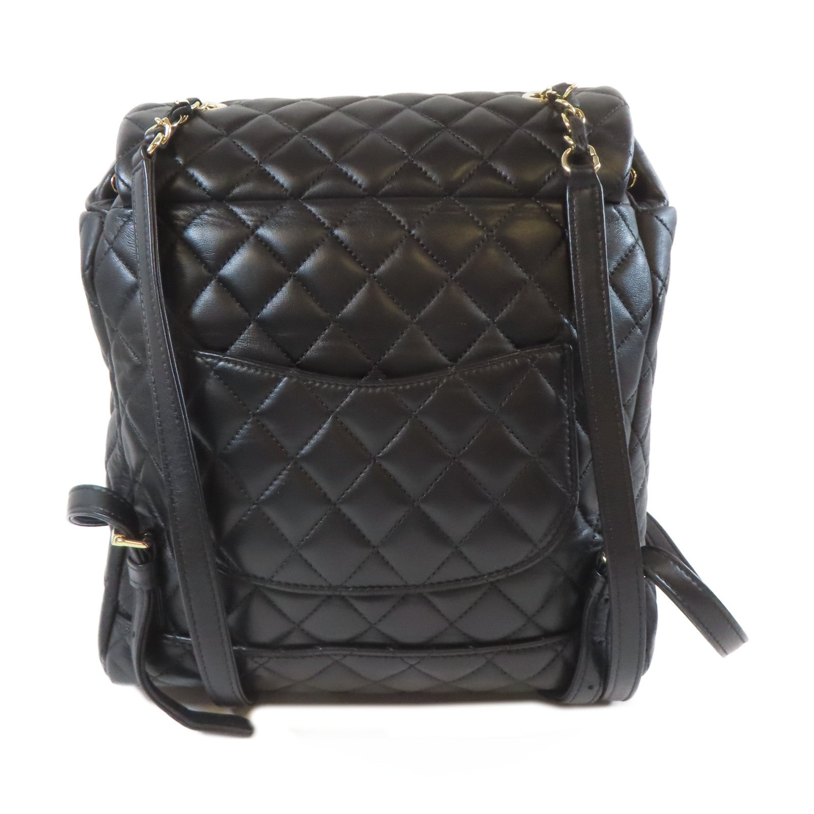 CHANEL 菱格羊皮皮革Backpack金扣背包黑色