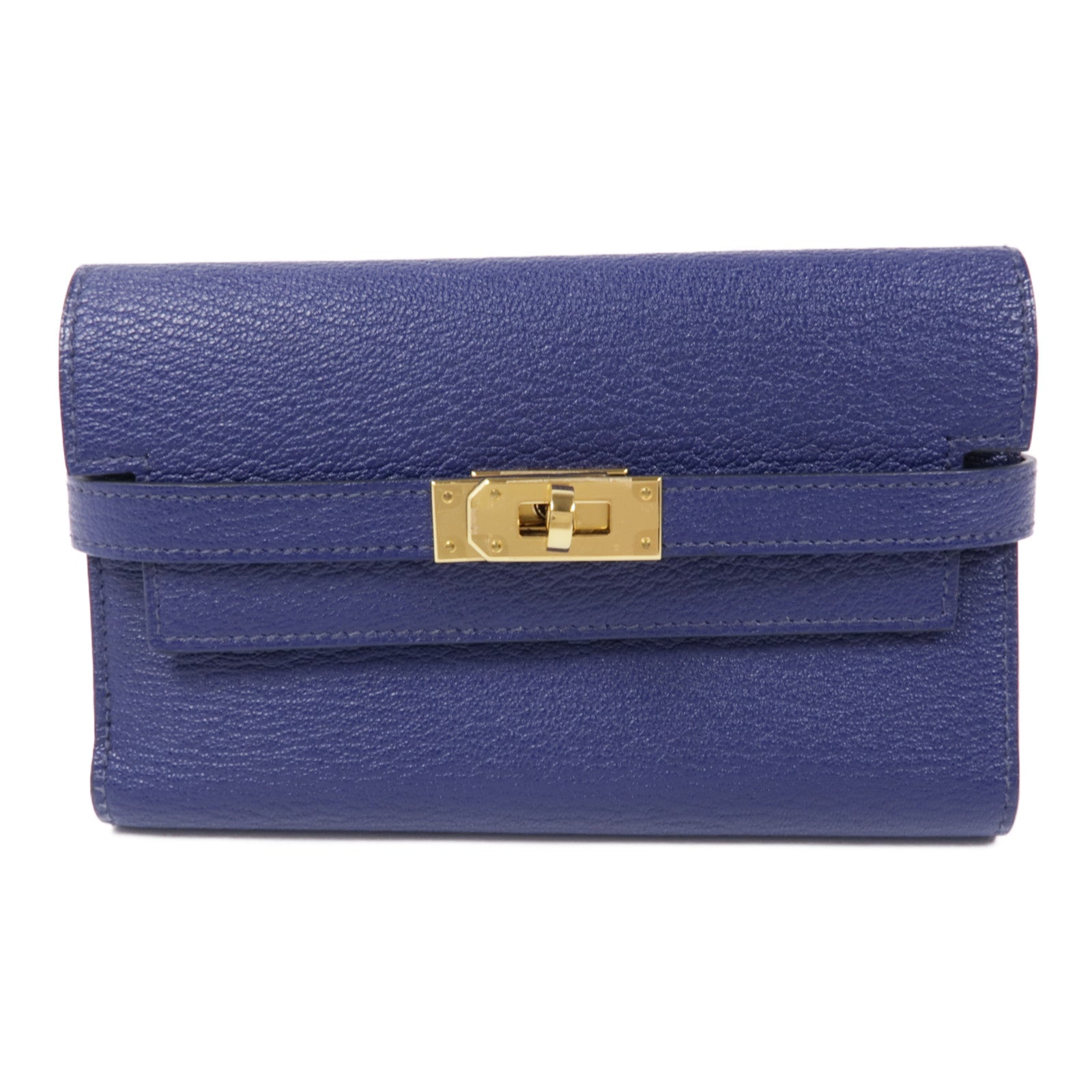 HERMES Chevre皮革Kelly Wallet錢包Bleu Encre