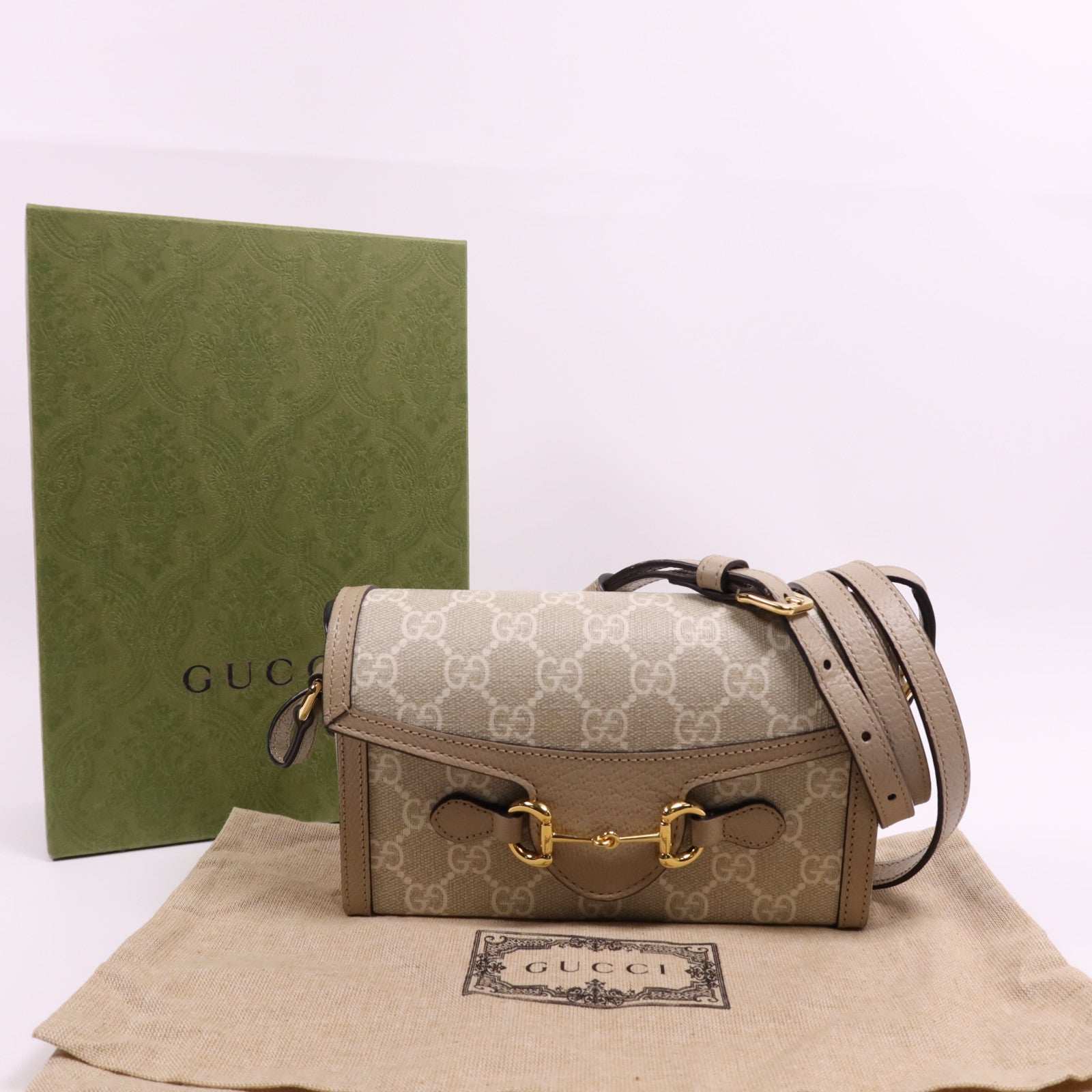 GUCCI 塗層帆布Horsebit 1955 Mini金扣肩背袋