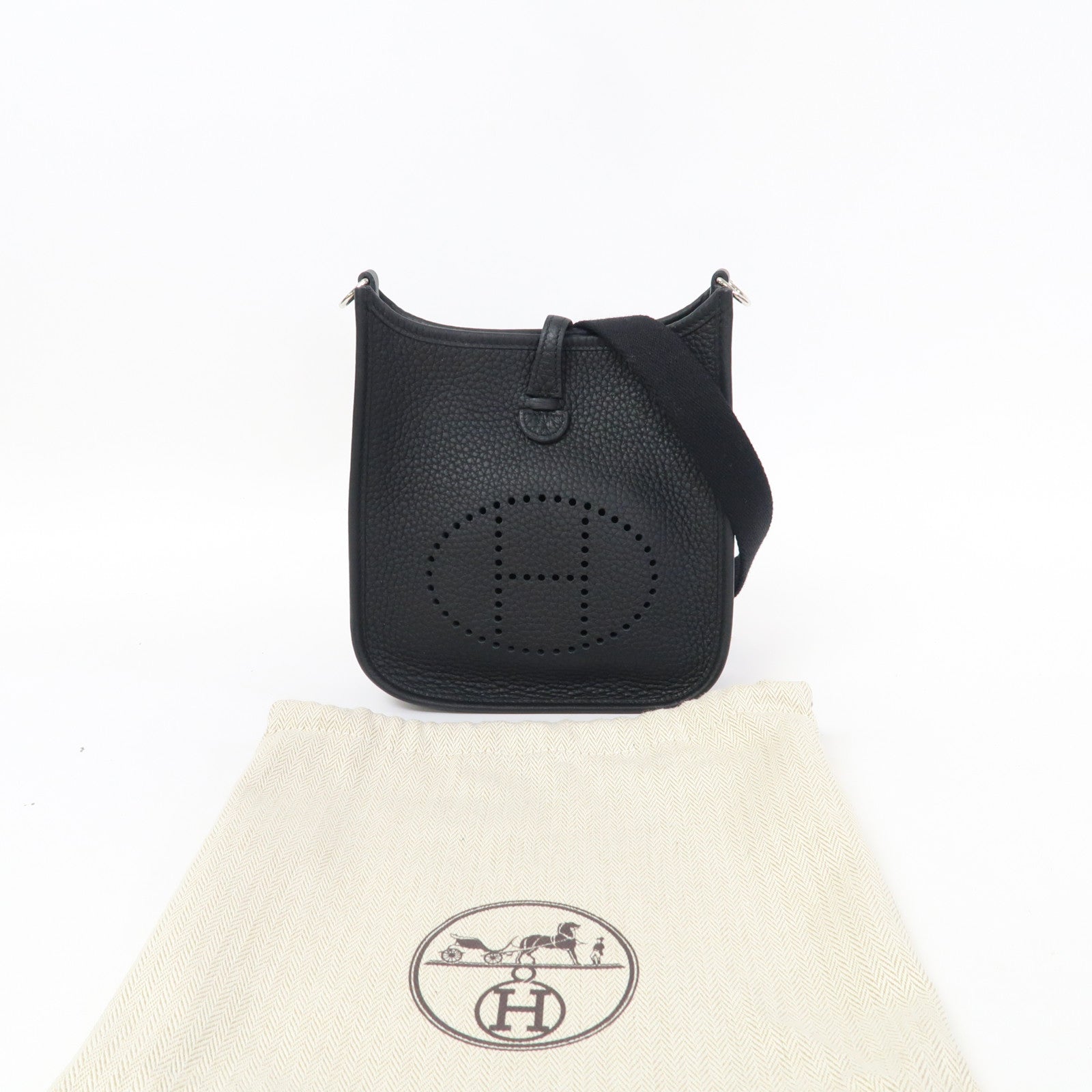 HERMES Clemence皮革Evelyne TPM銀扣肩背袋黑色