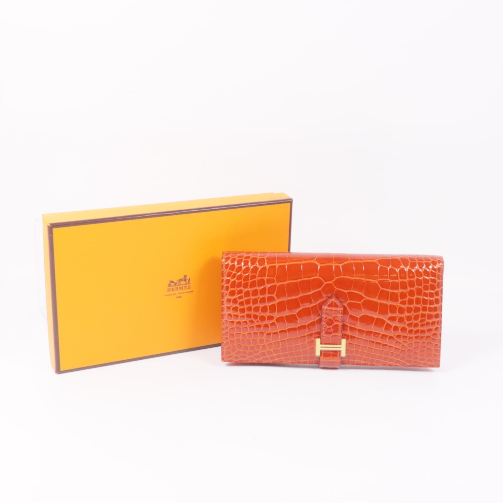 HERMES 鱷魚皮革Bearn Long wallet金扣長錢包