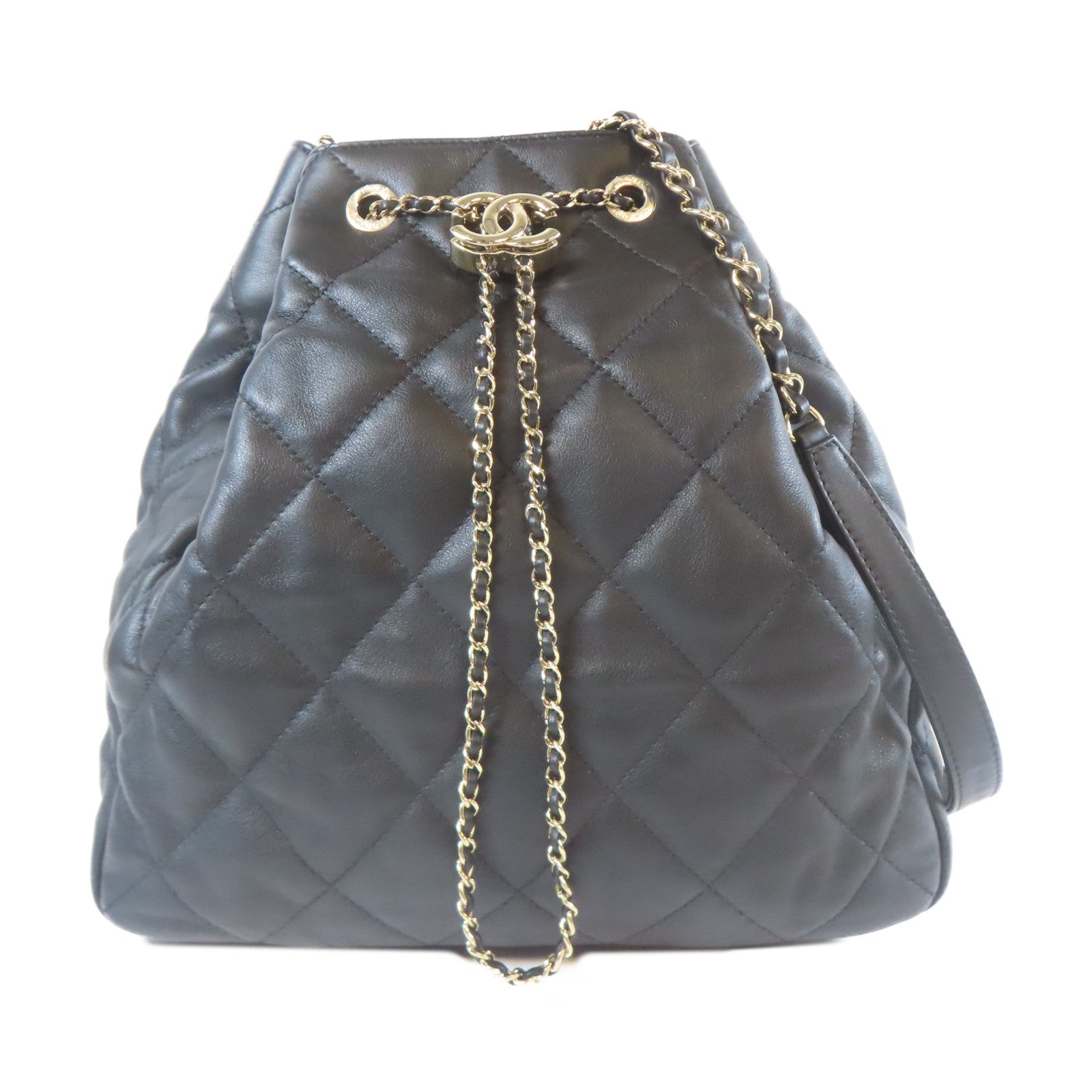 CHANEL 【激減優惠】菱格皮革Chain Shoulder金扣鏈帶肩背袋黑色