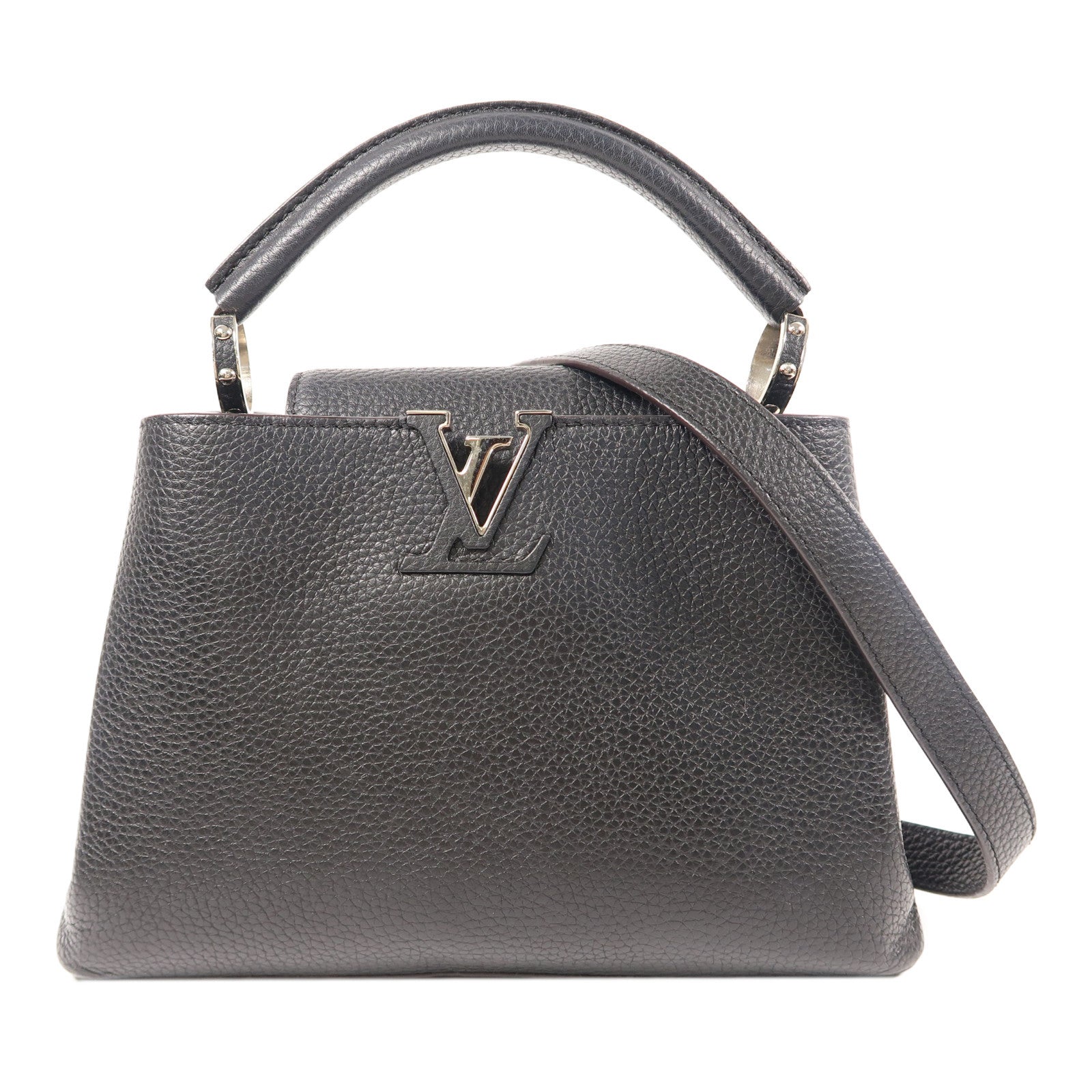 LOUIS VUITTON 牛皮皮革Capucines銀扣手挽肩背兩用袋黑色