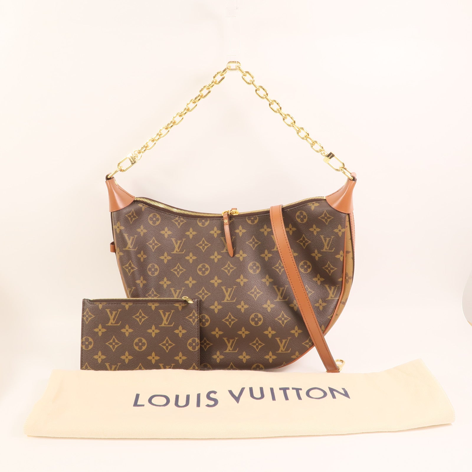 LOUIS VUITTON Monogram Reverse Loop Hobo金扣手挽肩背兩用袋