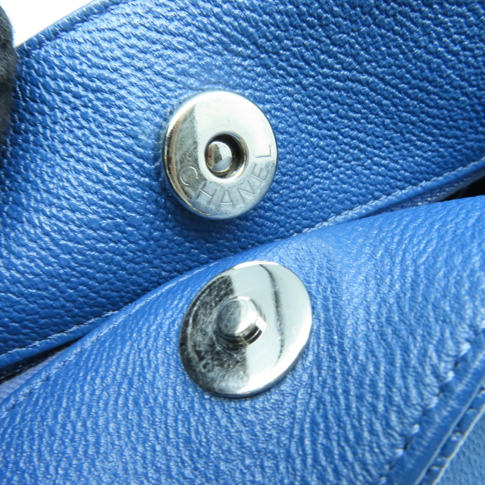 CHANEL 菱格牛皮皮革Chain Shoulder Bag銀扣鏈帶肩背袋藍色