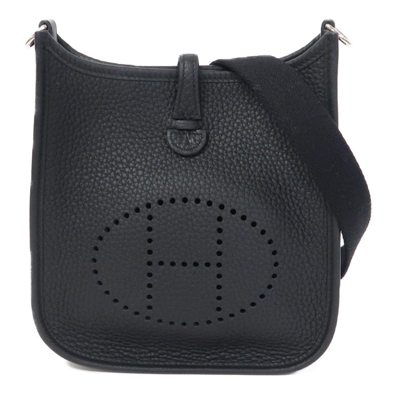 HERMES Clemence皮革Evelyne TPM銀扣肩背袋黑色