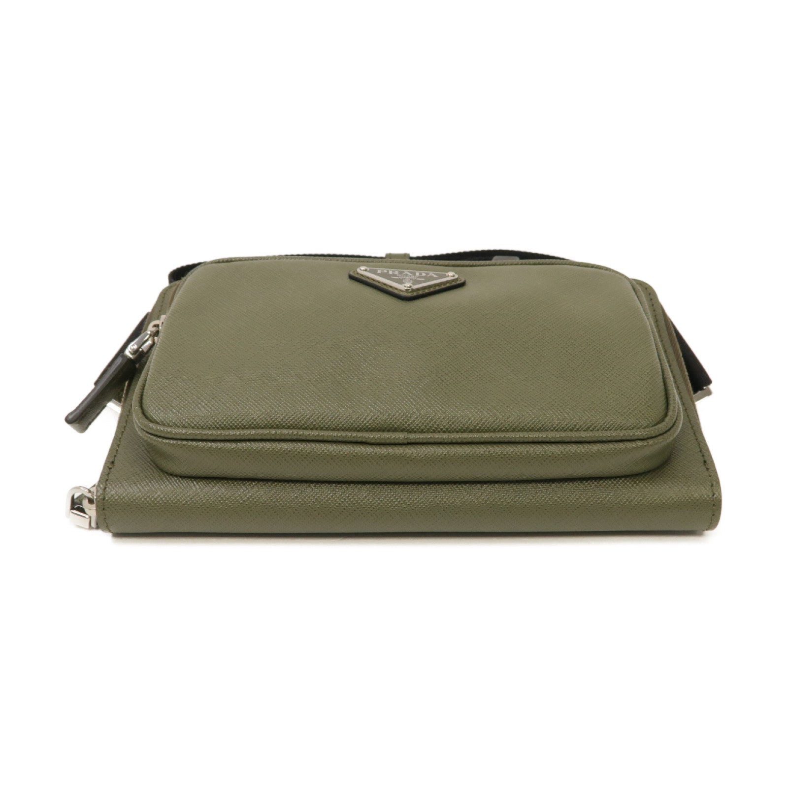 PRADA Saffiano皮革Belt Bag銀扣腰包綠色