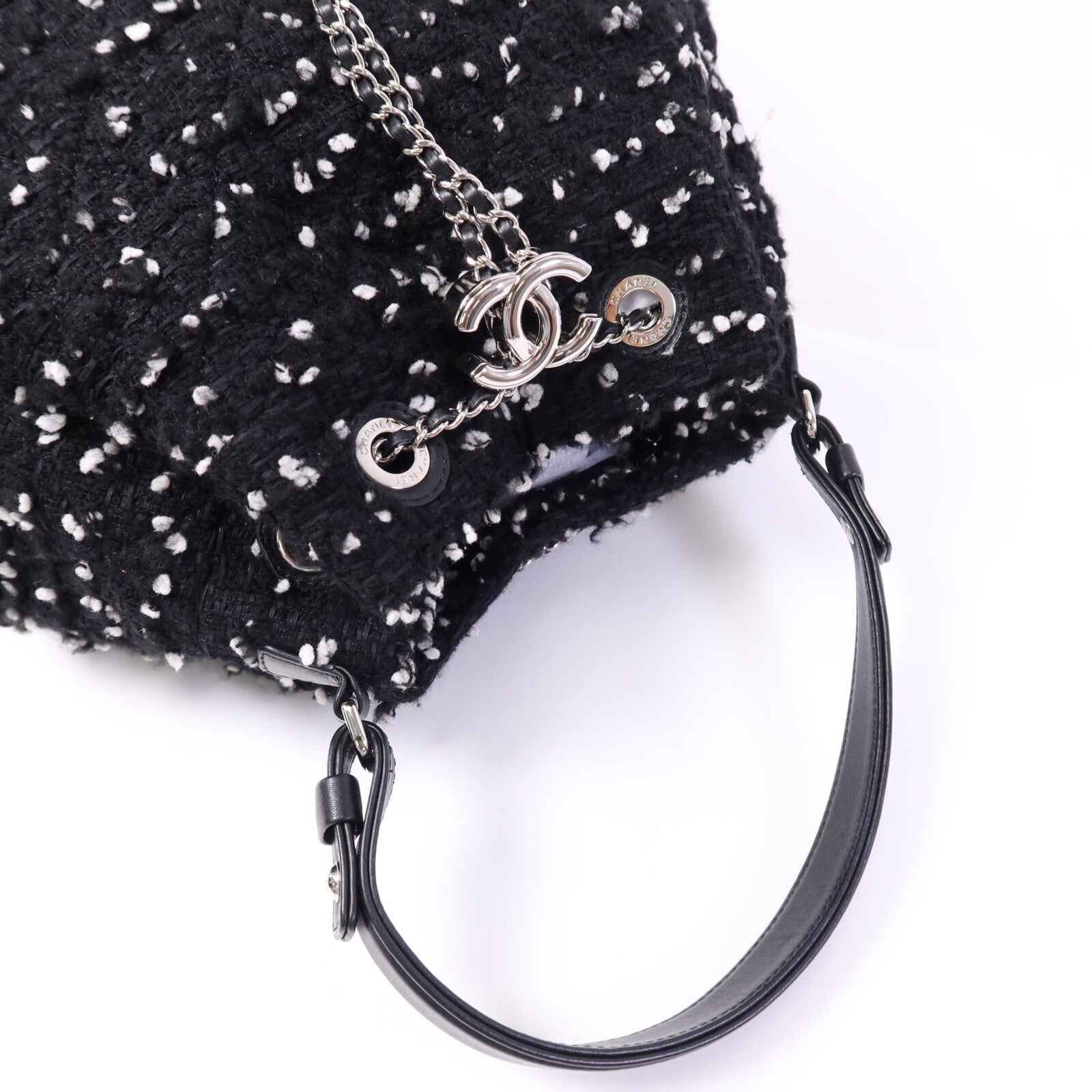 CHANEL Tweed Drawsting Bag銀扣手挽袋