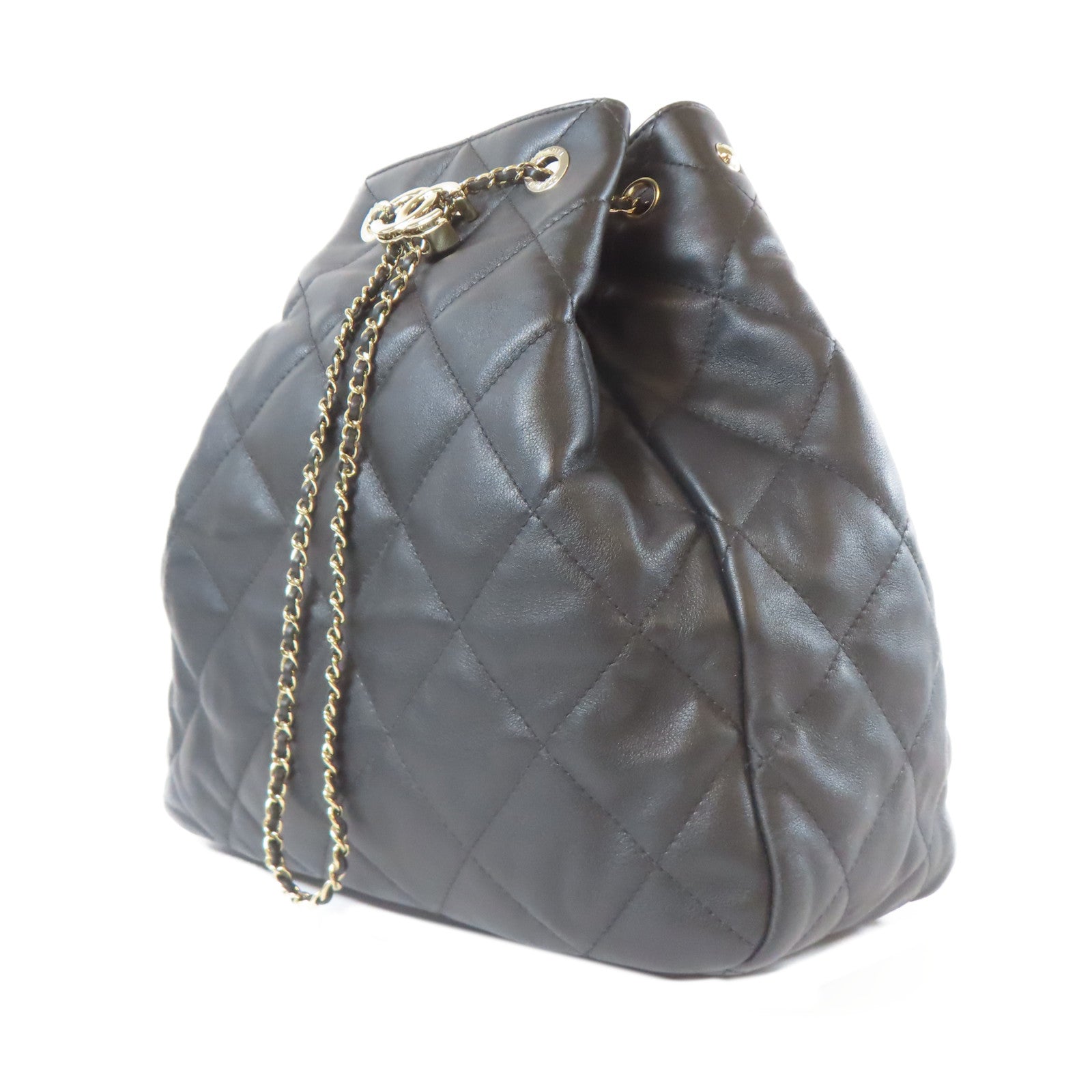 CHANEL 【激減優惠】菱格皮革Chain Shoulder金扣鏈帶肩背袋黑色