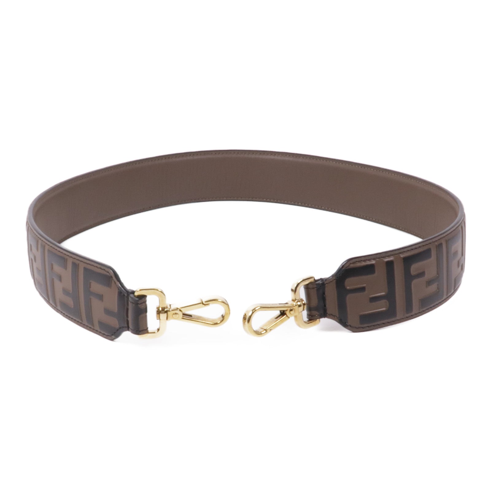 FENDI GHW Shoulder Strap Calfskin Leather Brown