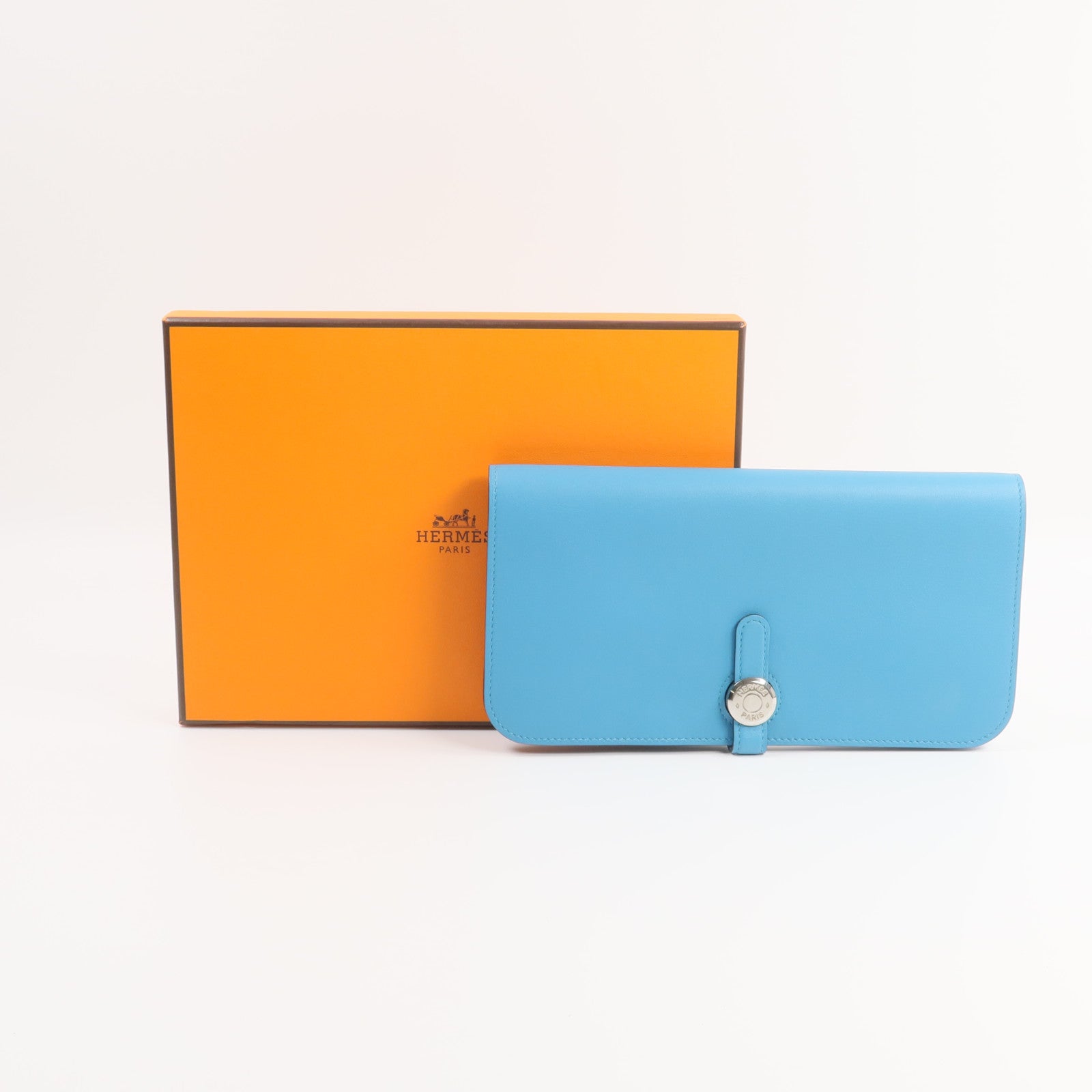 HERMES Swift皮革Dogon GM長錢包Bleu du Nord