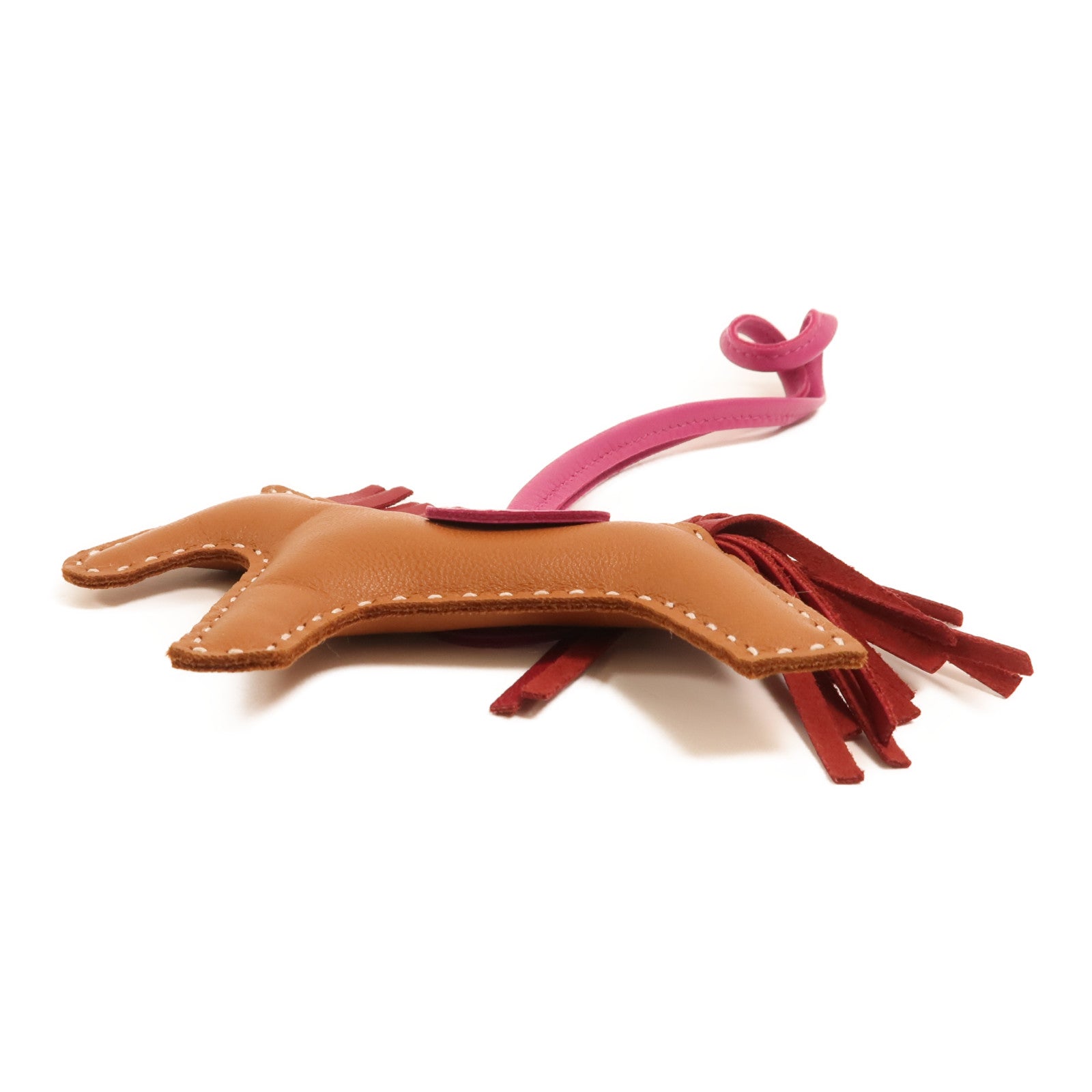 HERMES Milo皮革Rodeo PM掛飾Gold/Rubis/Rose Pourpre