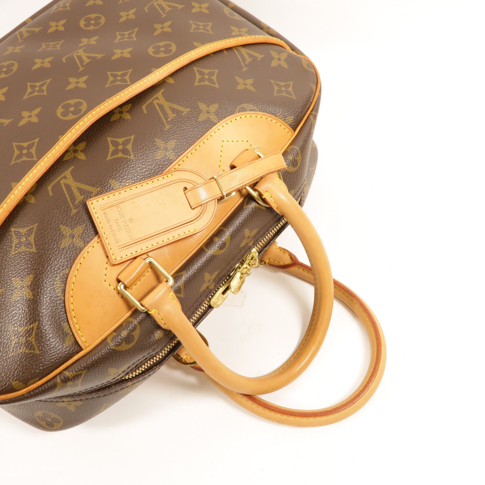 LOUIS VUITTON Monogram Deauville金扣手挽袋棕色