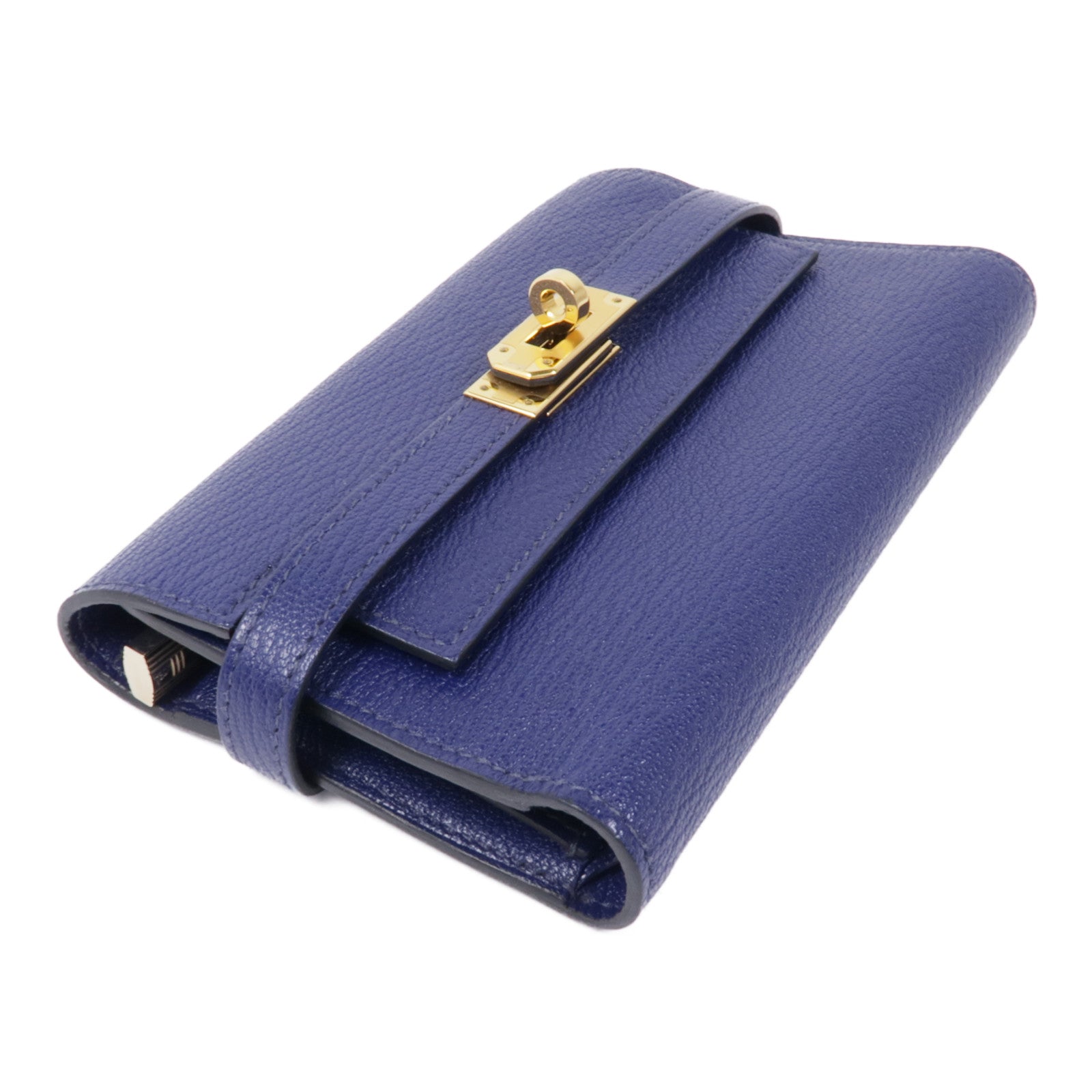 HERMES Chevre皮革Kelly Wallet錢包Bleu Encre