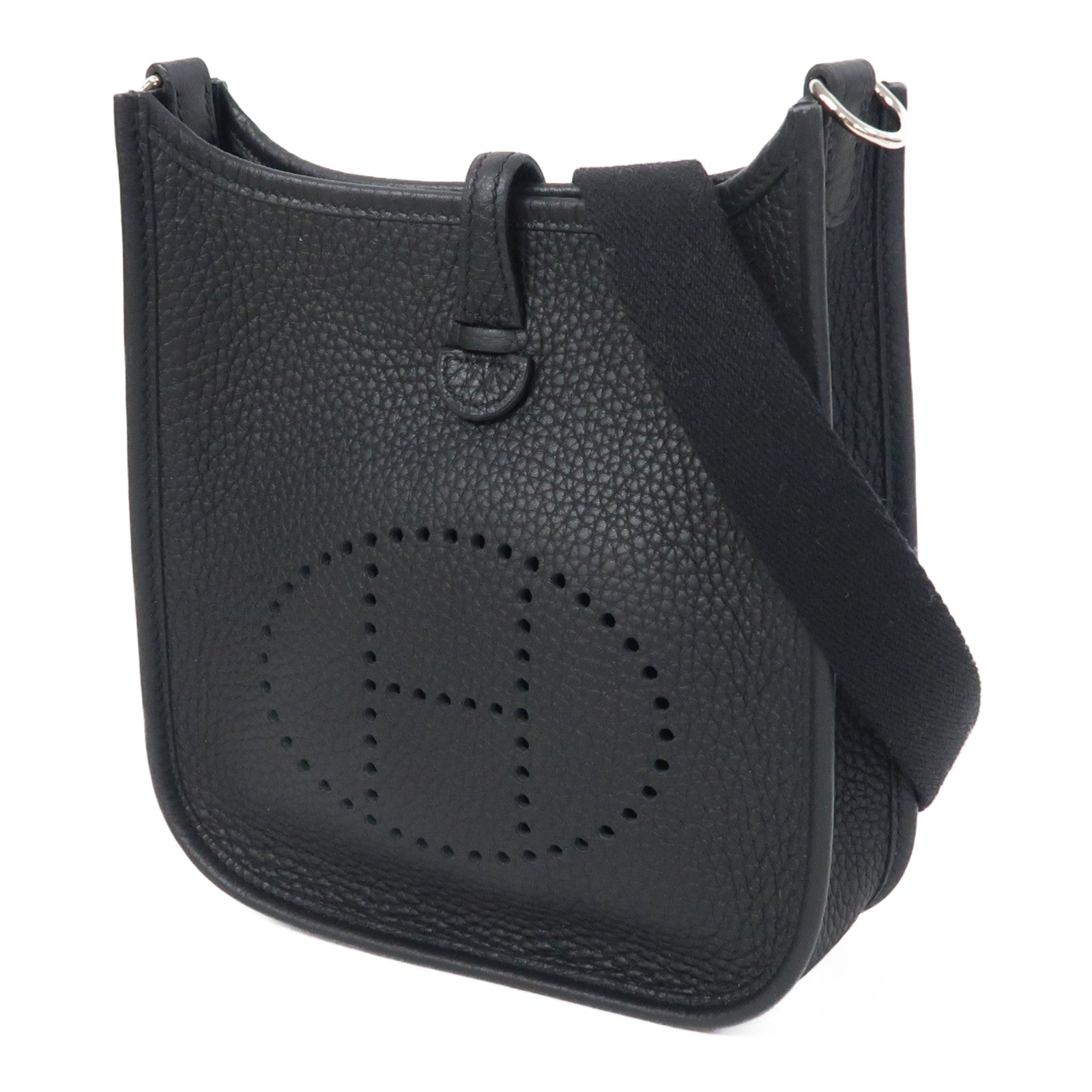 HERMES Clemence皮革Evelyne TPM銀扣肩背袋黑色
