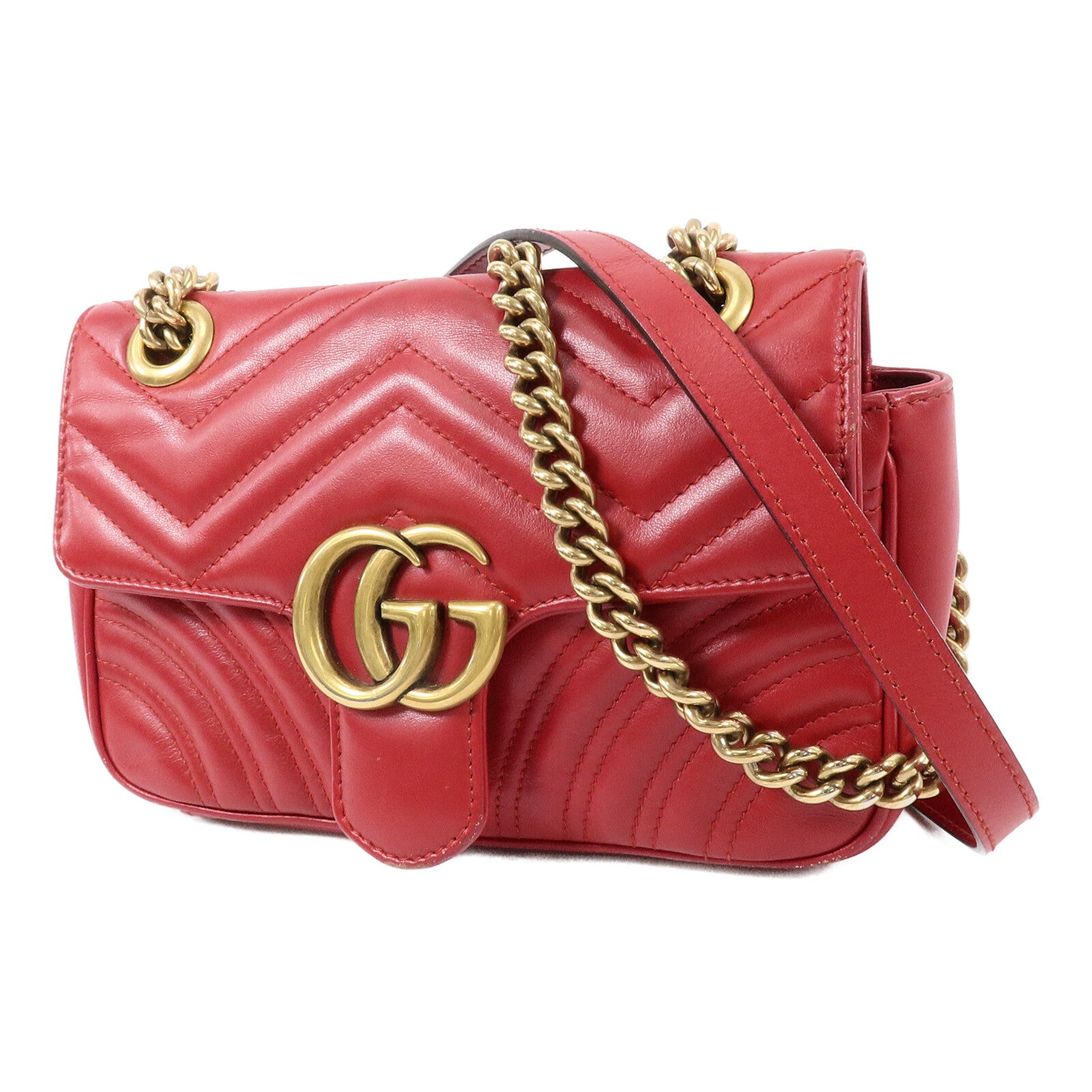 GUCCI 牛皮皮革GG Marmont Small鏈帶手挽肩背兩用袋