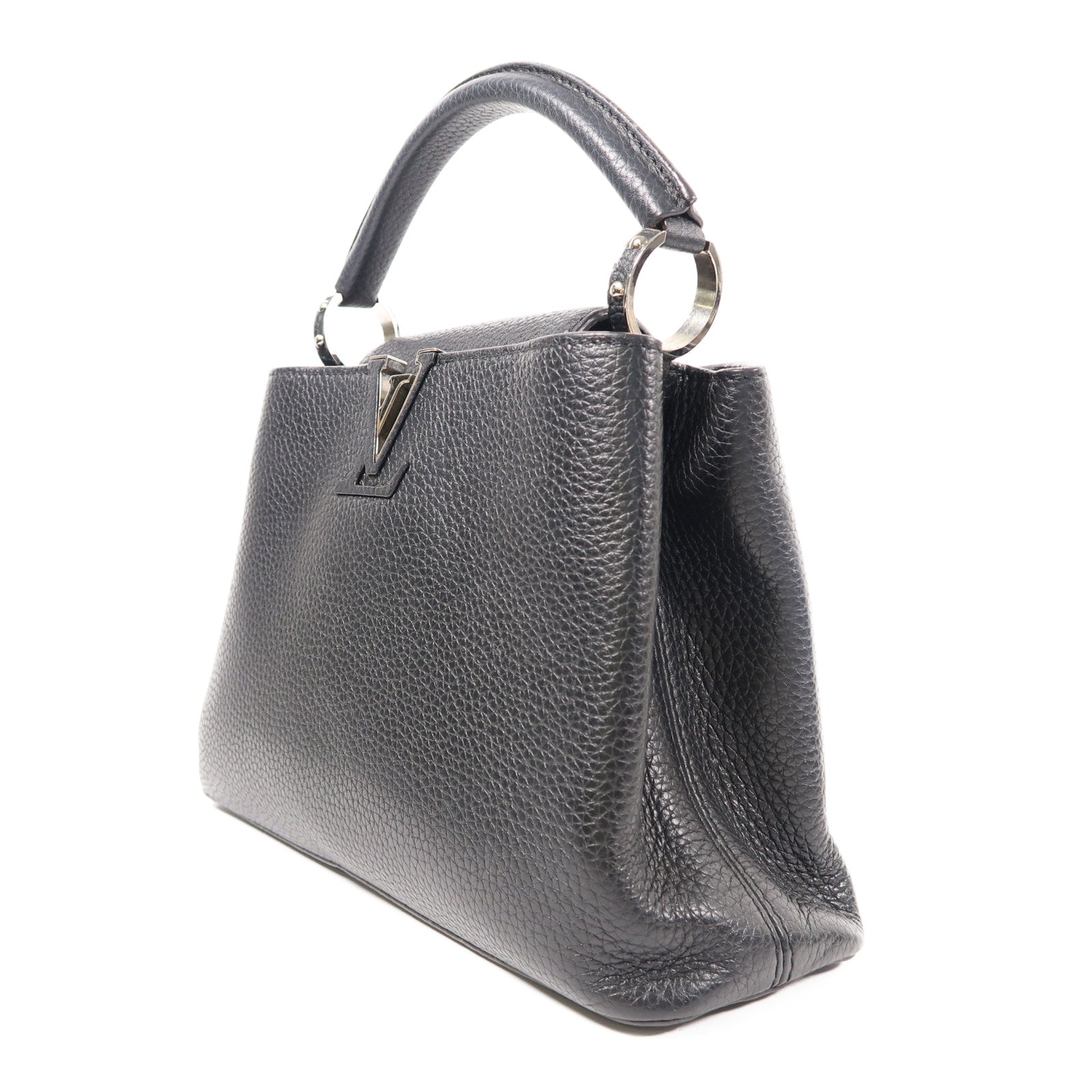 LOUIS VUITTON 牛皮皮革Capucines銀扣手挽肩背兩用袋黑色