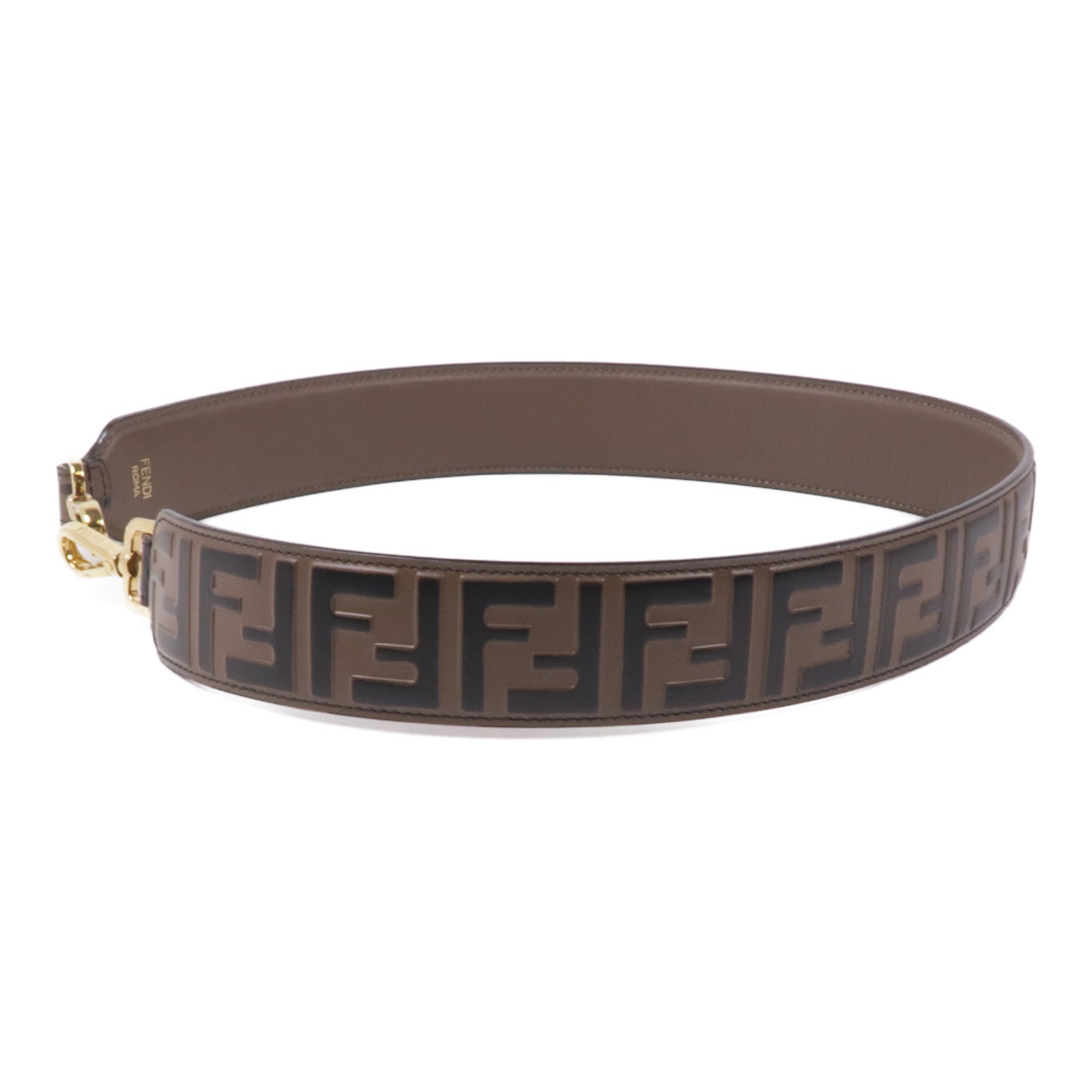 FENDI GHW Shoulder Strap Calfskin Leather Brown