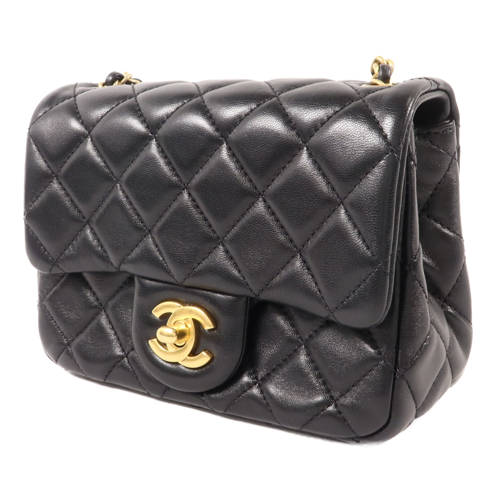 CHANEL 羊皮皮革Mini Classic 17 Gold Ball鏈帶肩背袋