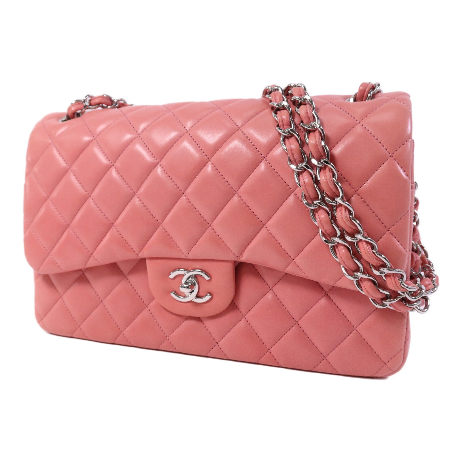 CHANEL 羊皮皮革Large Classic銀扣鏈帶肩背袋