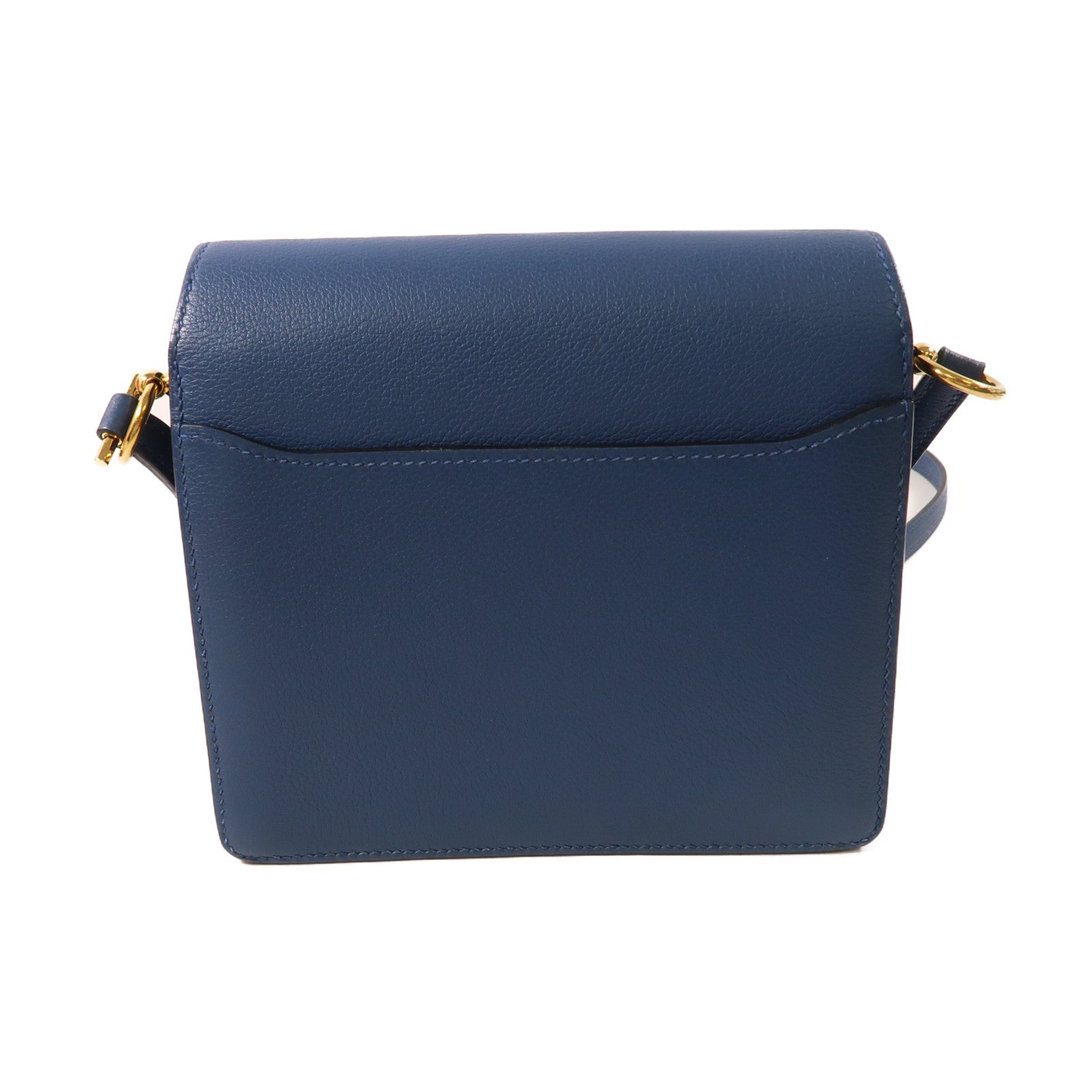 HERMES Evercolor皮革Mini Roulis金扣肩背袋Bleu Agate/藍色