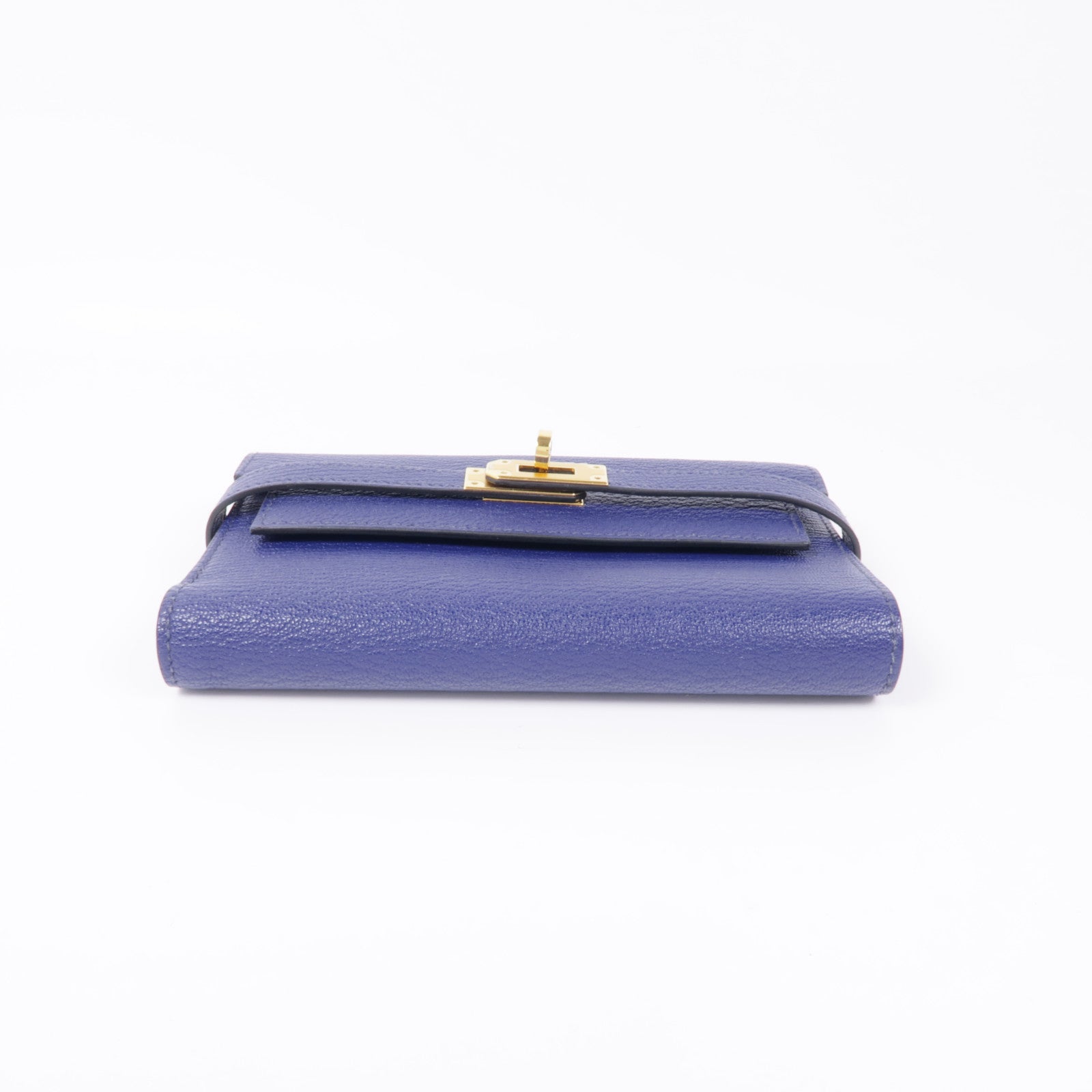 HERMES Chevre皮革Kelly Wallet錢包Bleu Encre
