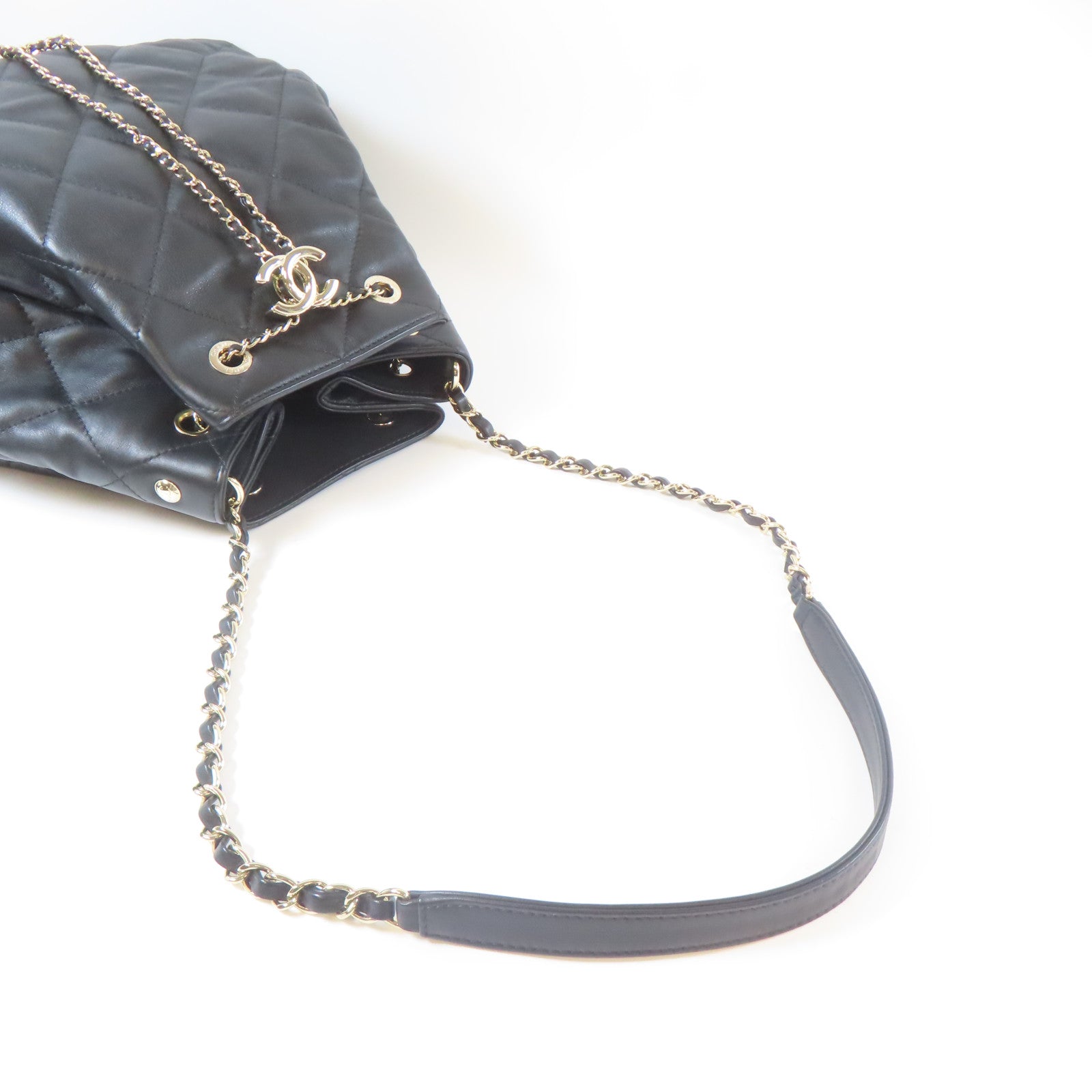 CHANEL 【激減優惠】菱格皮革Chain Shoulder金扣鏈帶肩背袋黑色