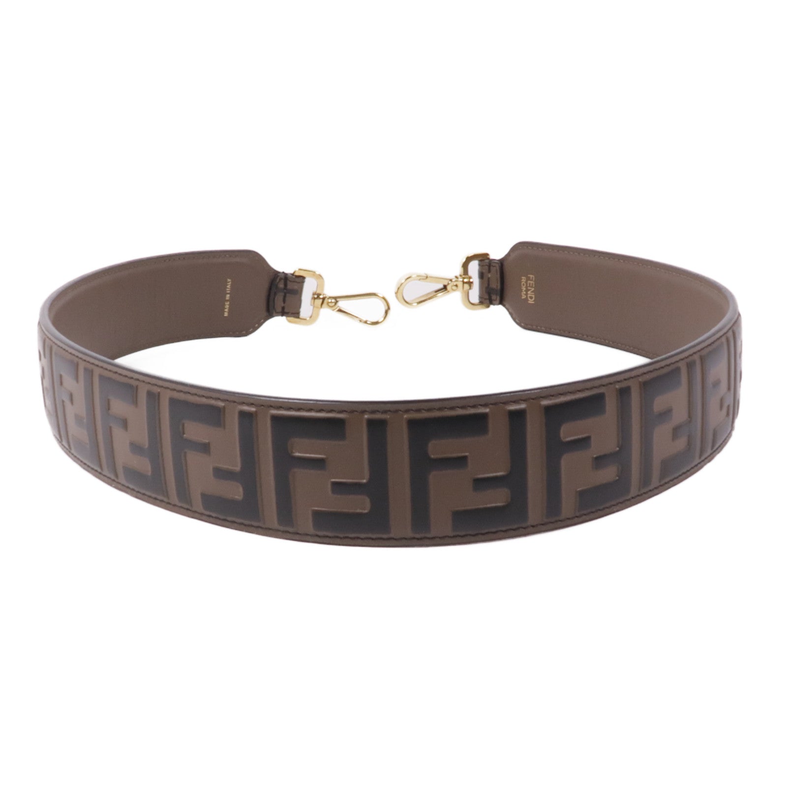FENDI GHW Shoulder Strap Calfskin Leather Brown