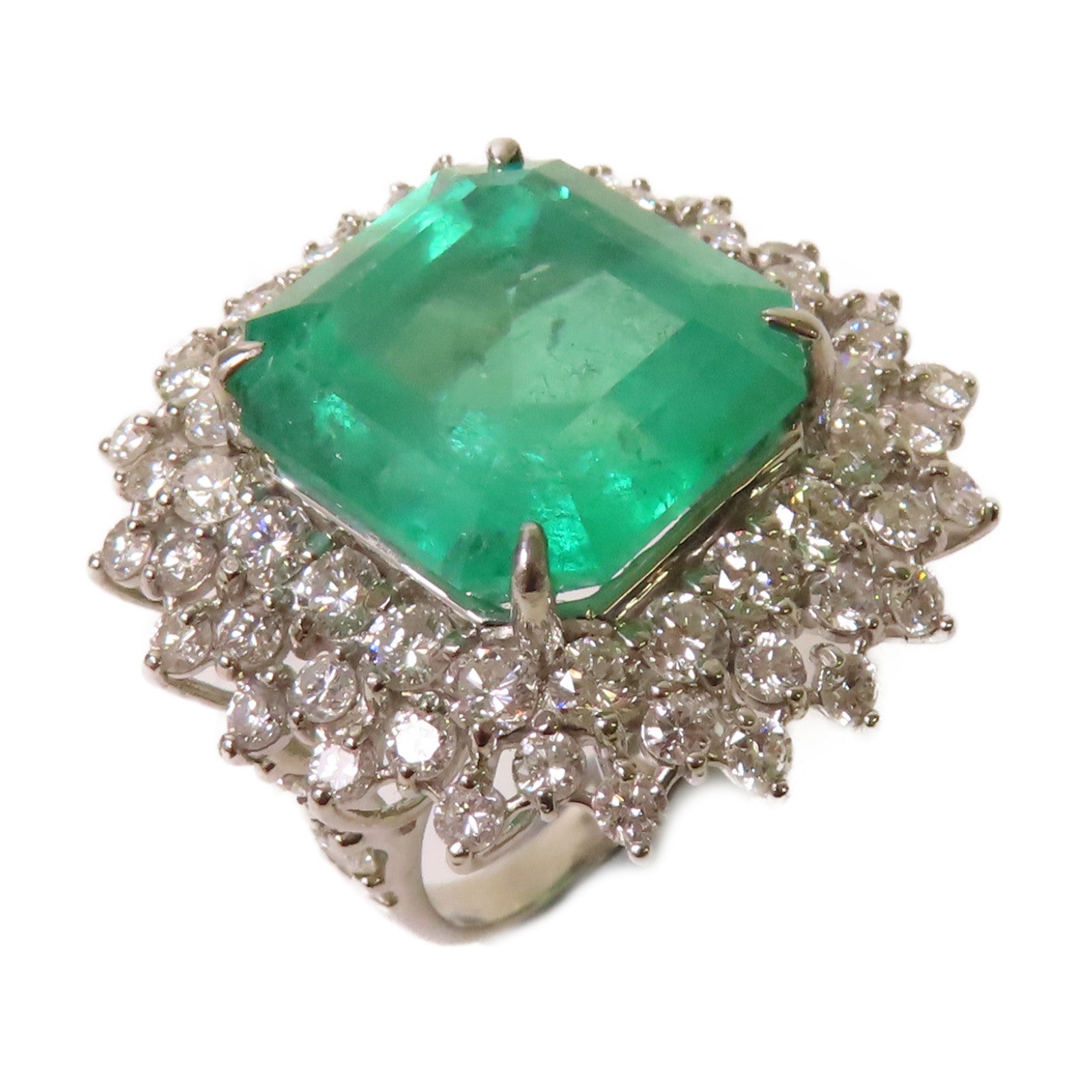 JEWELRY 【激減優惠】PT950鉑金/16.176ct綠寶石/3.94ct鑽石Emerald Ring戒指US#5.75