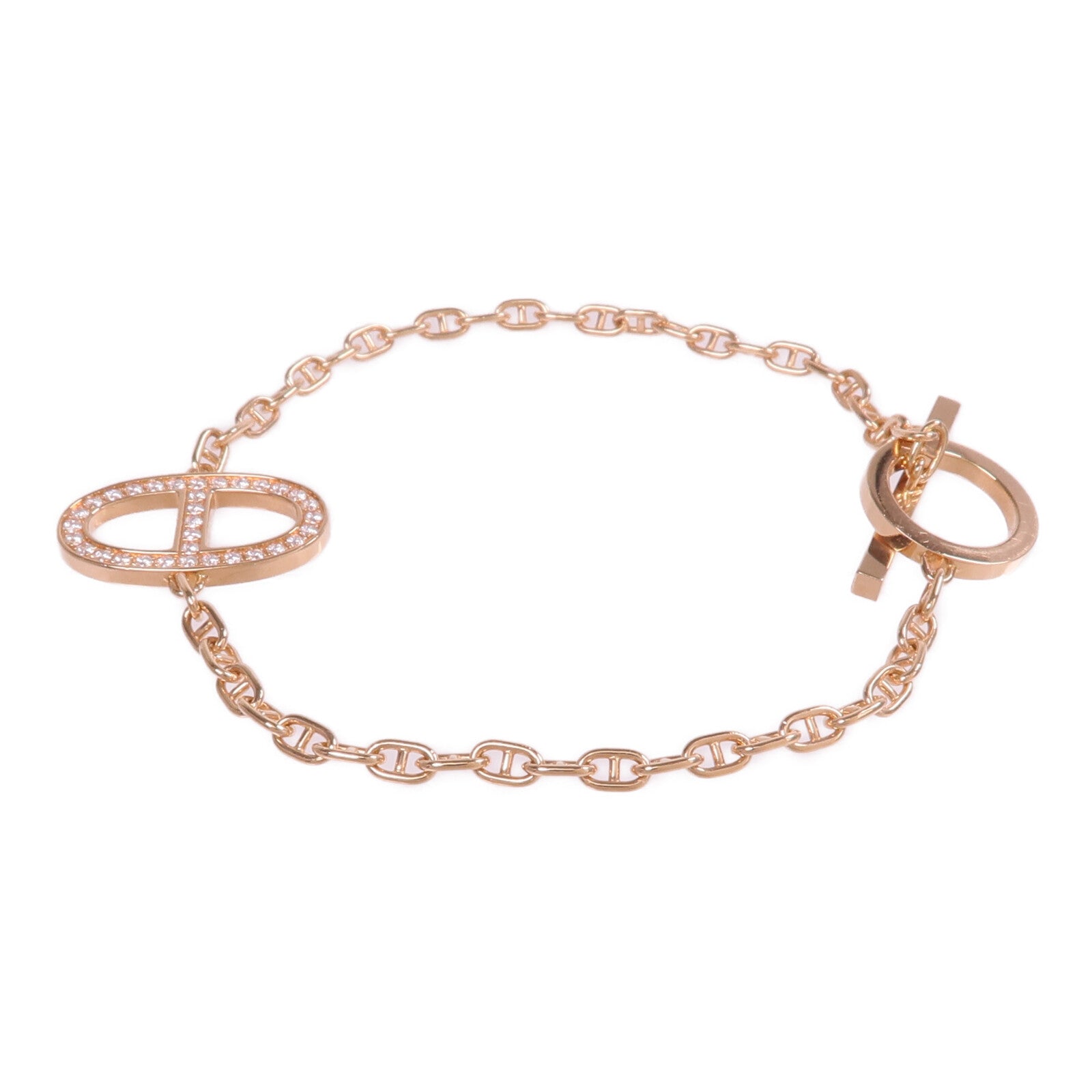 HERMES 18K玫瑰金Chaine d'ancre Contour Bracelet鑽石手鏈