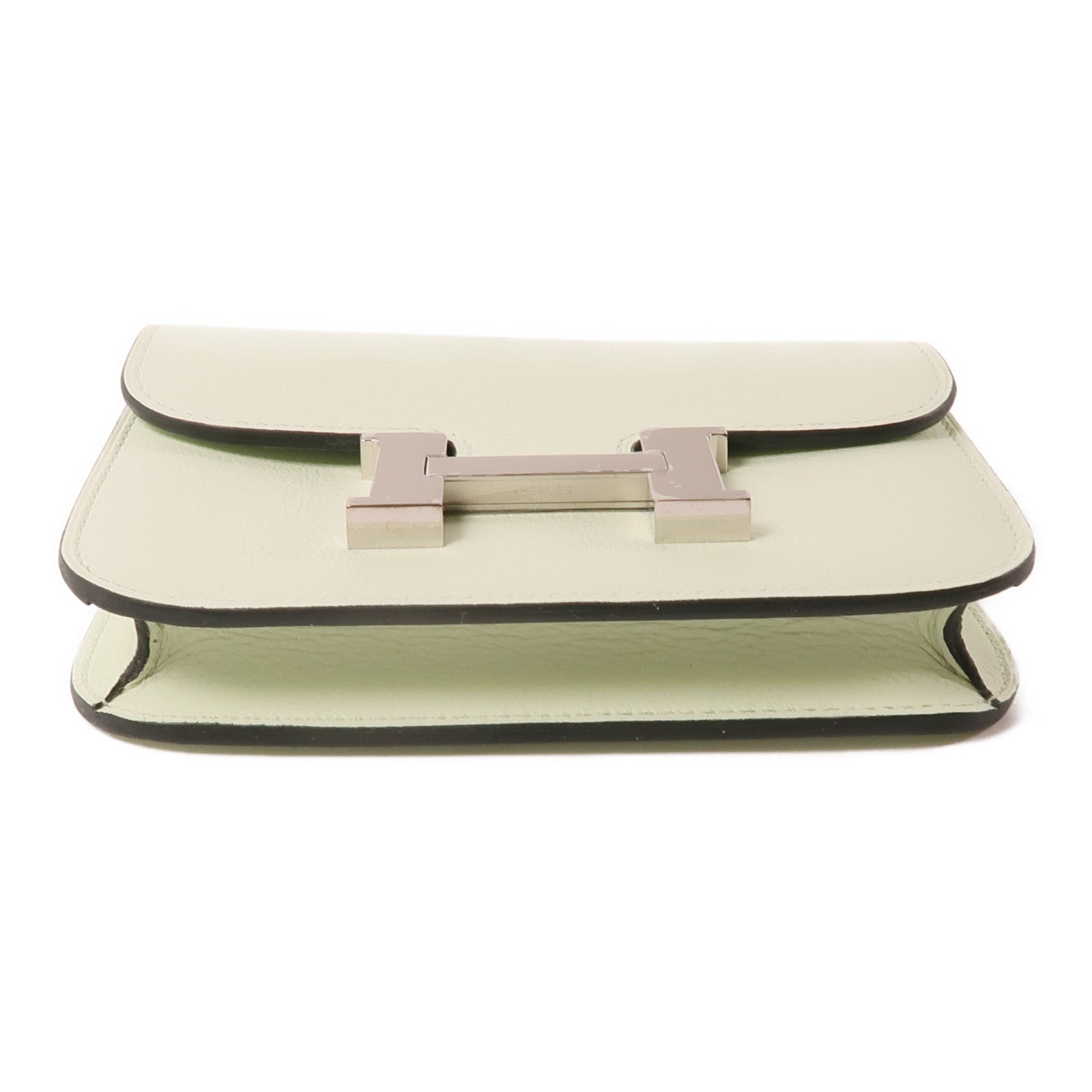 HERMES Evercolor皮革Constance Slim銀扣手拿包綠色