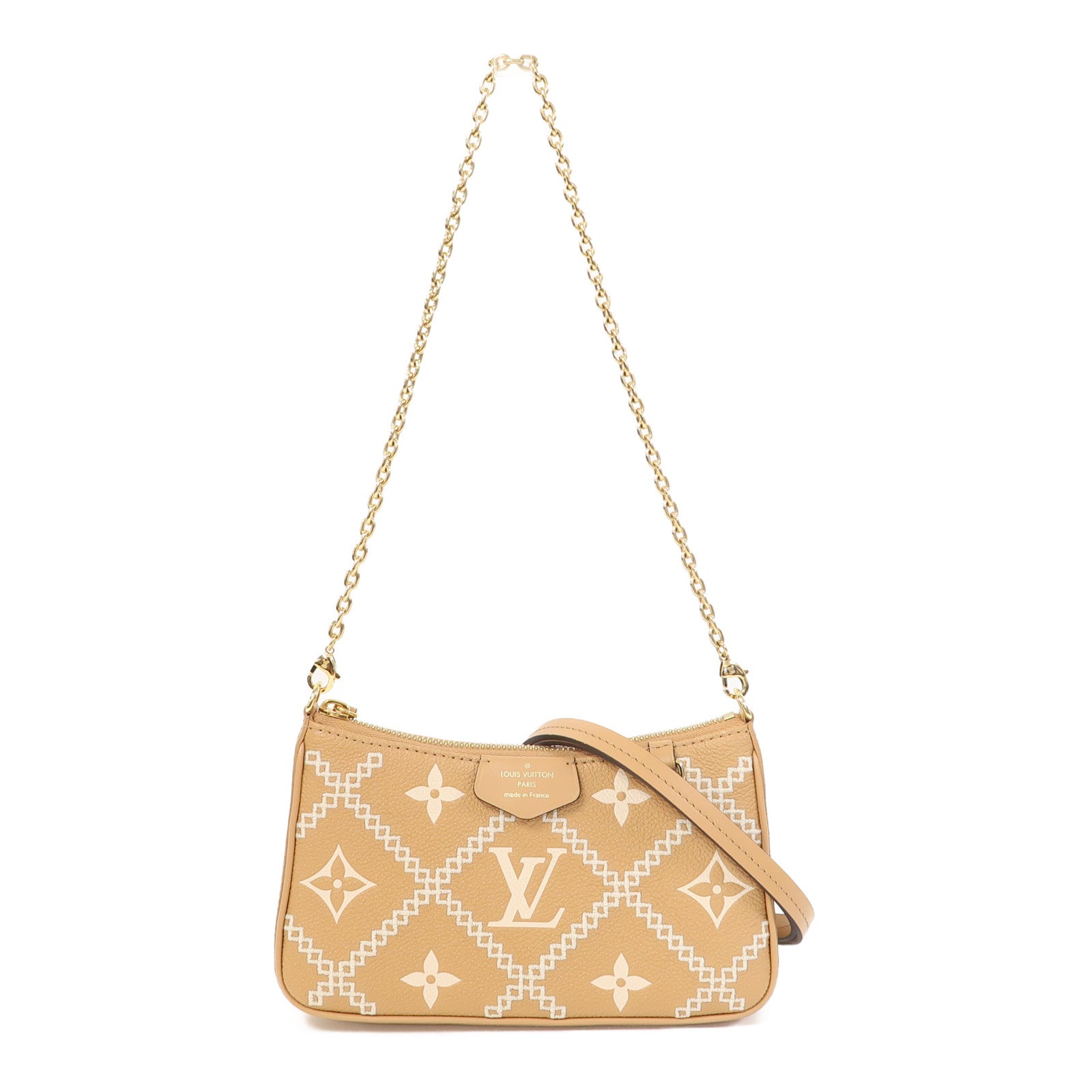 LOUIS VUITTON Monogram Empreinte Easy Pouch On Strap金扣肩背袋米色