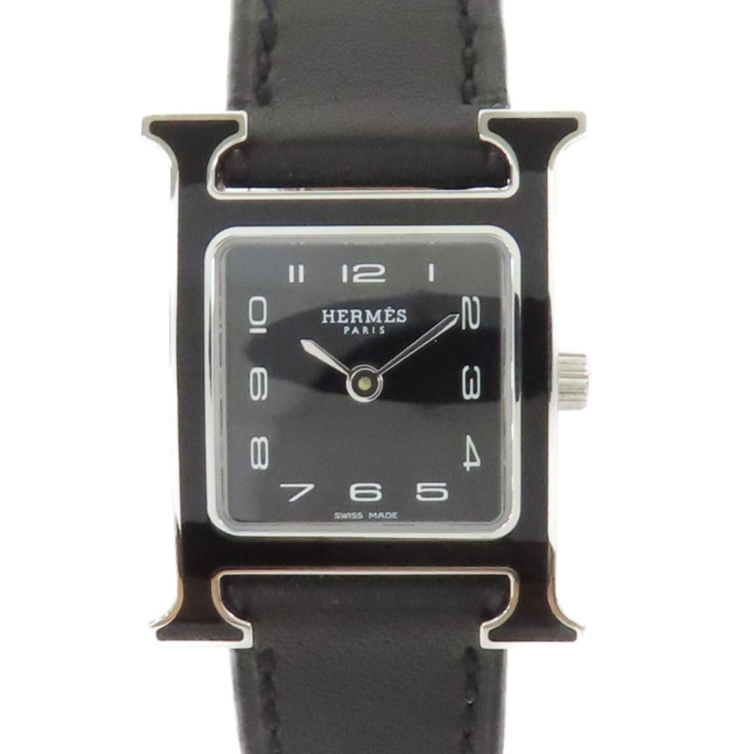 HERMES Heure H Watch 不鏽鋼/Swift皮革手錶石英機芯Noir/黑色