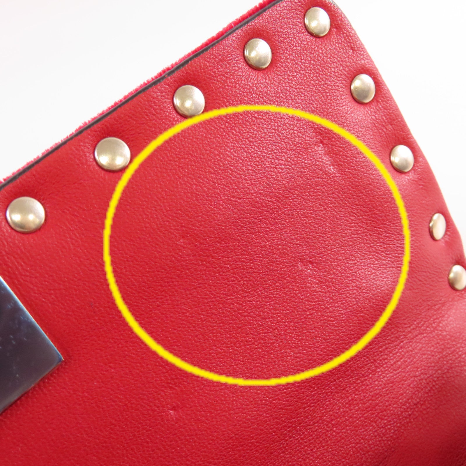 Valentino 天鵝絨Rockstud Chain Shoulder Bag金扣鏈帶肩背袋紅色