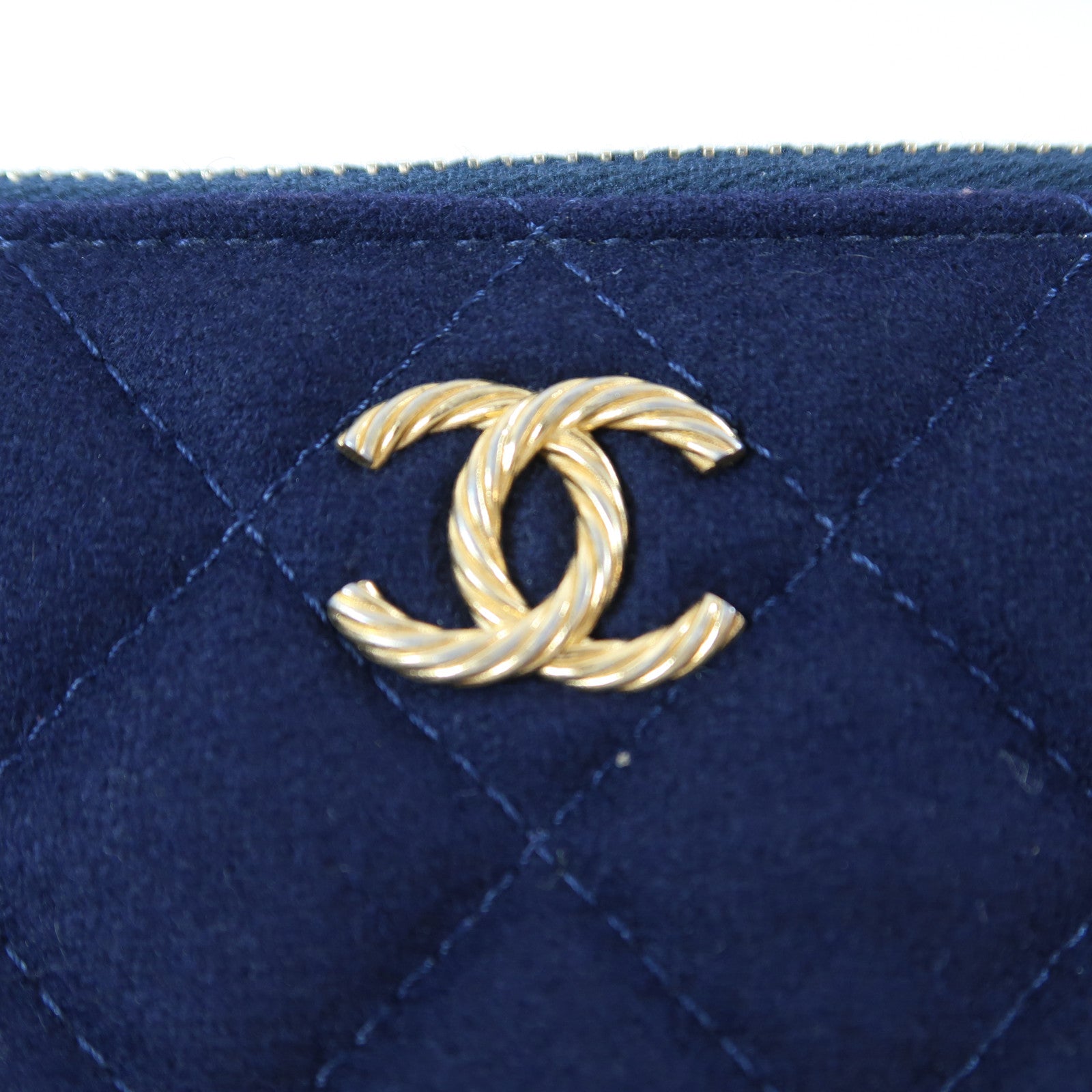 CHANEL 菱格羊毛Paris-Hamburg Chain Bag金扣鏈帶肩背袋深藍色